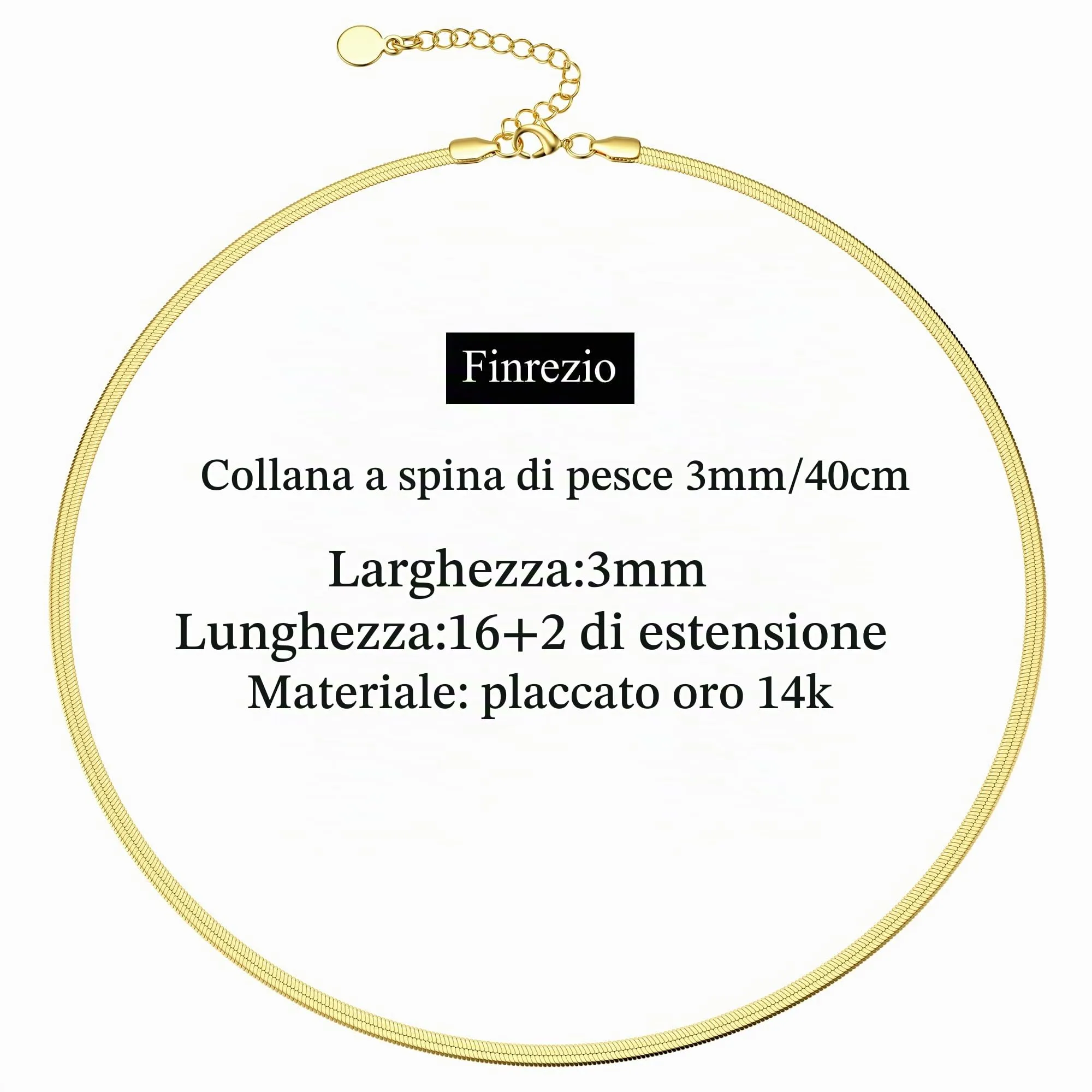 Finrezio Collana Placcato Oro 14 Carati Donna Catena Serpente - immagine 5
