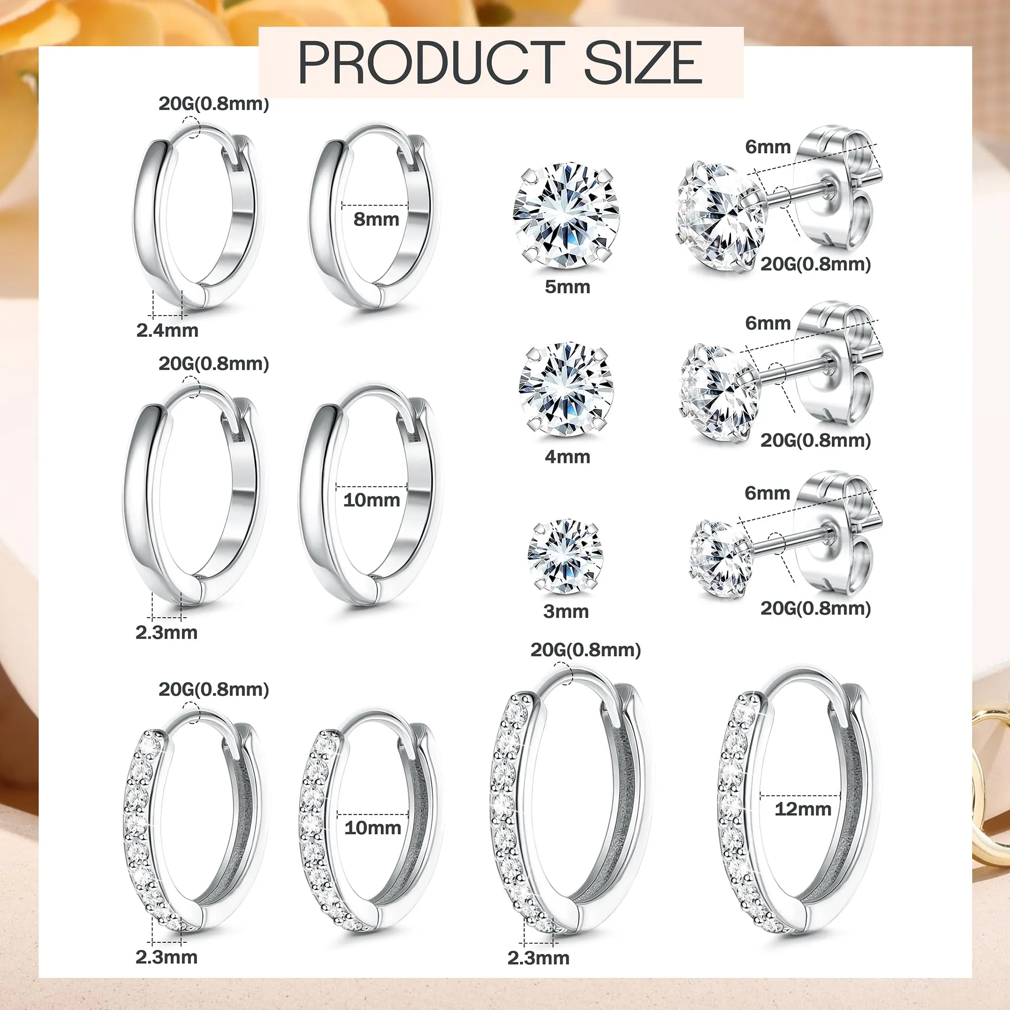 DOCHAIS Orecchini Donna Uomo argentato 316L Orecchini Cerchio Acciaio Chirurgico Inossidabile, Anallergici Piercing Orecchini Cerchio Piccoli Cartilagine Orecchio - immagine 2