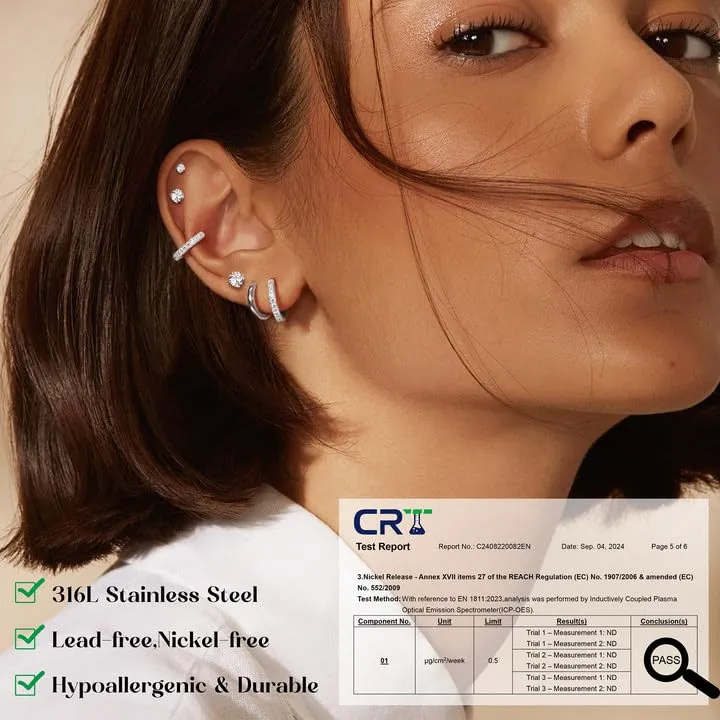 DOCHAIS Orecchini Donna Uomo argentato 316L Orecchini Cerchio Acciaio Chirurgico Inossidabile, Anallergici Piercing Orecchini Cerchio Piccoli Cartilagine Orecchio - immagine 3