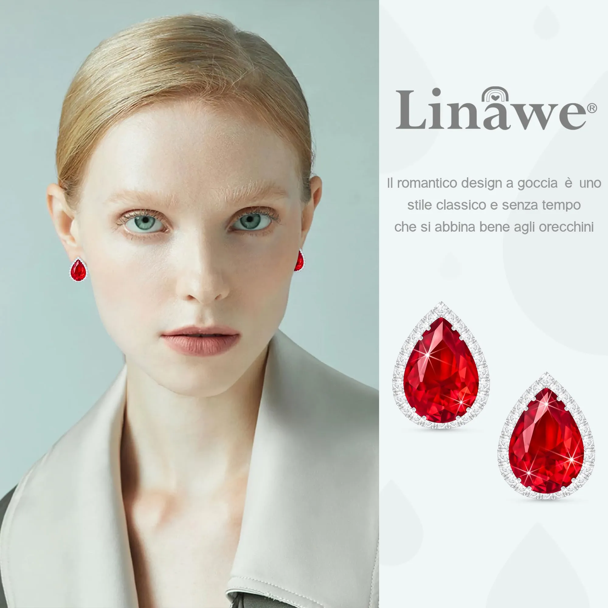 Linawe Orecchini rossi in argento, accessori per orecchini da donna, orecchini, gioielli, set di gioielli, gioielli alla moda ipoallergenici senza nichel, orecchini con diamanti - immagine 3