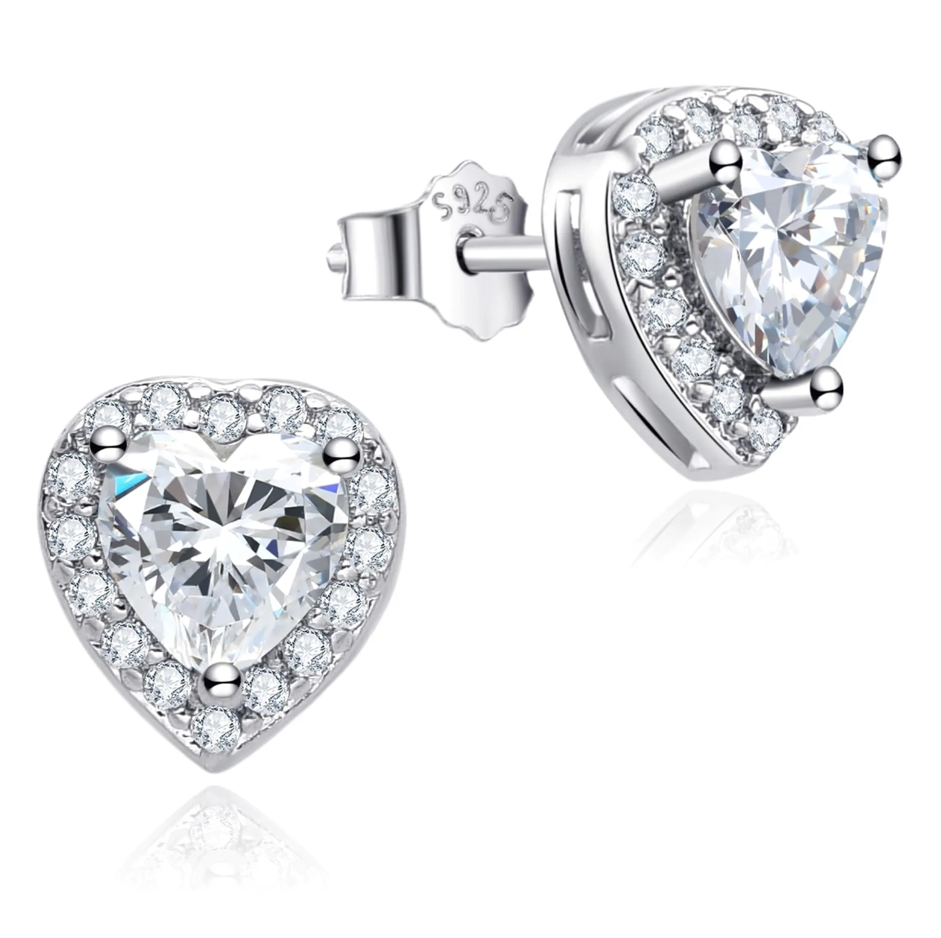 Dada Gioielli - Orecchini Argento 925 Cuore 8mm Punto Luce Con Zirconi Brillanti (Zircone Bianco) - immagine 1