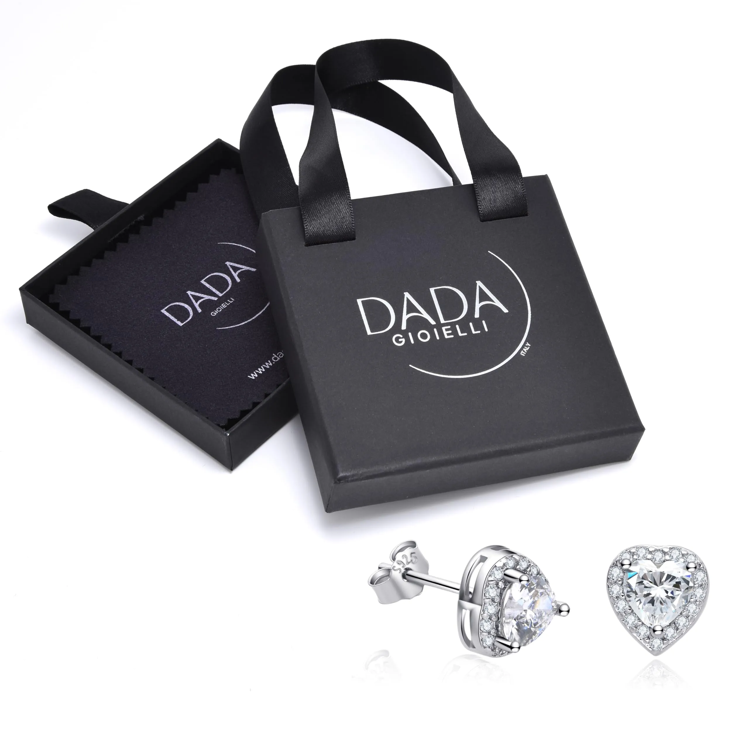 Dada Gioielli - Orecchini Argento 925 Cuore 8mm Punto Luce Con Zirconi Brillanti (Zircone Bianco) - immagine 3