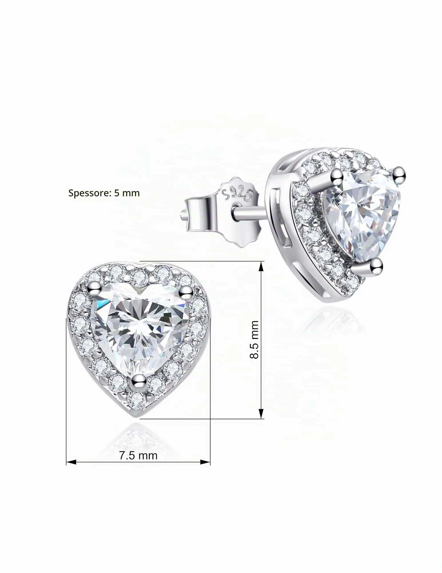 Dada Gioielli - Orecchini Argento 925 Cuore 8mm Punto Luce Con Zirconi Brillanti (Zircone Bianco) - immagine 7