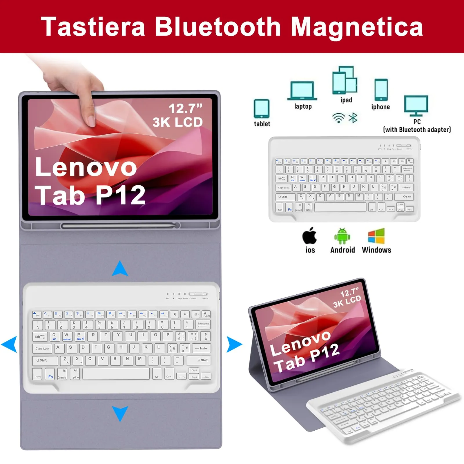 FOGARI Per Lenovo Tab P12 2023 12,7 Pollici Cover Tastiera - immagine 3