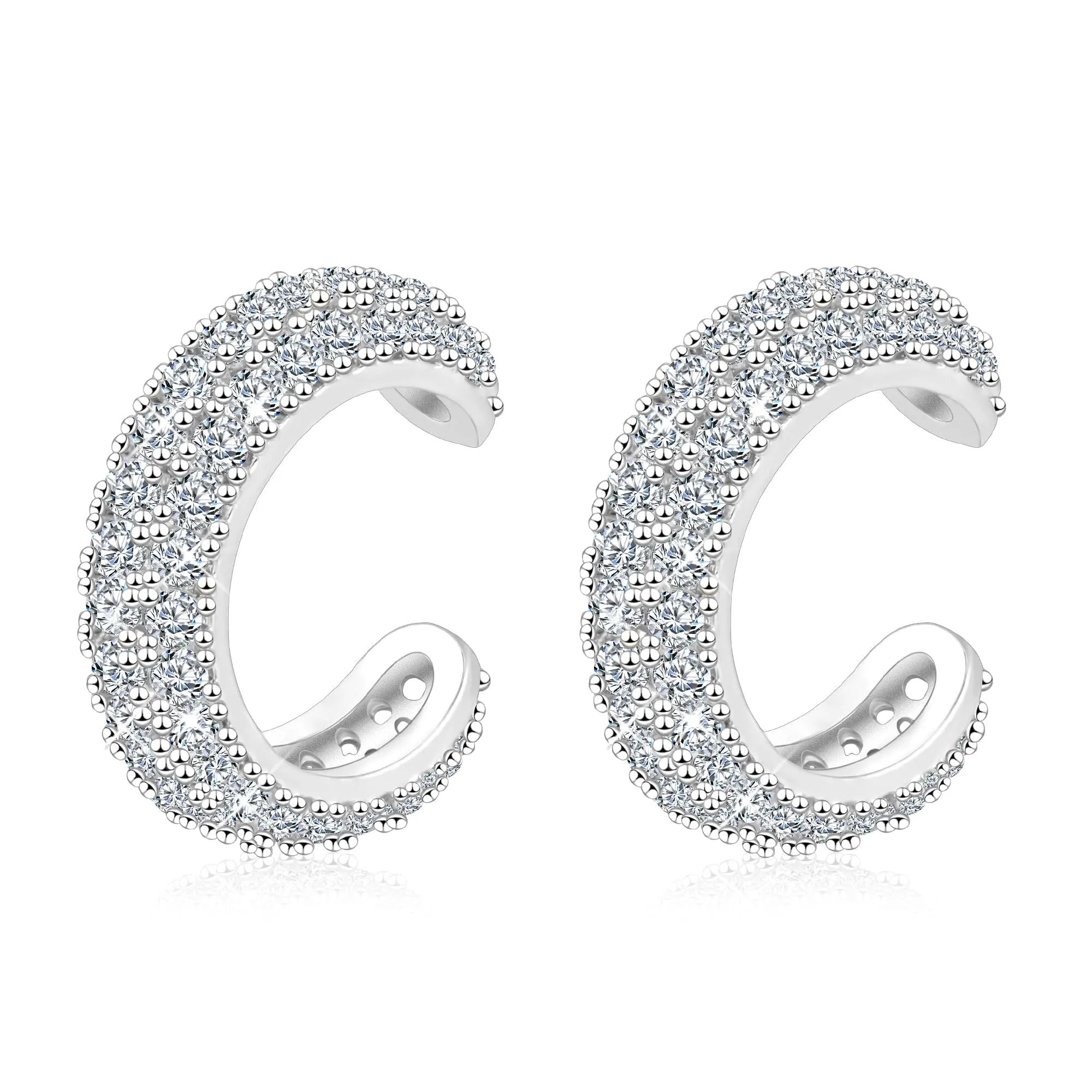 Orecchini A Clip Argentati Con Zirconi Lusso Elegante Gioiello Donna - immagine 1