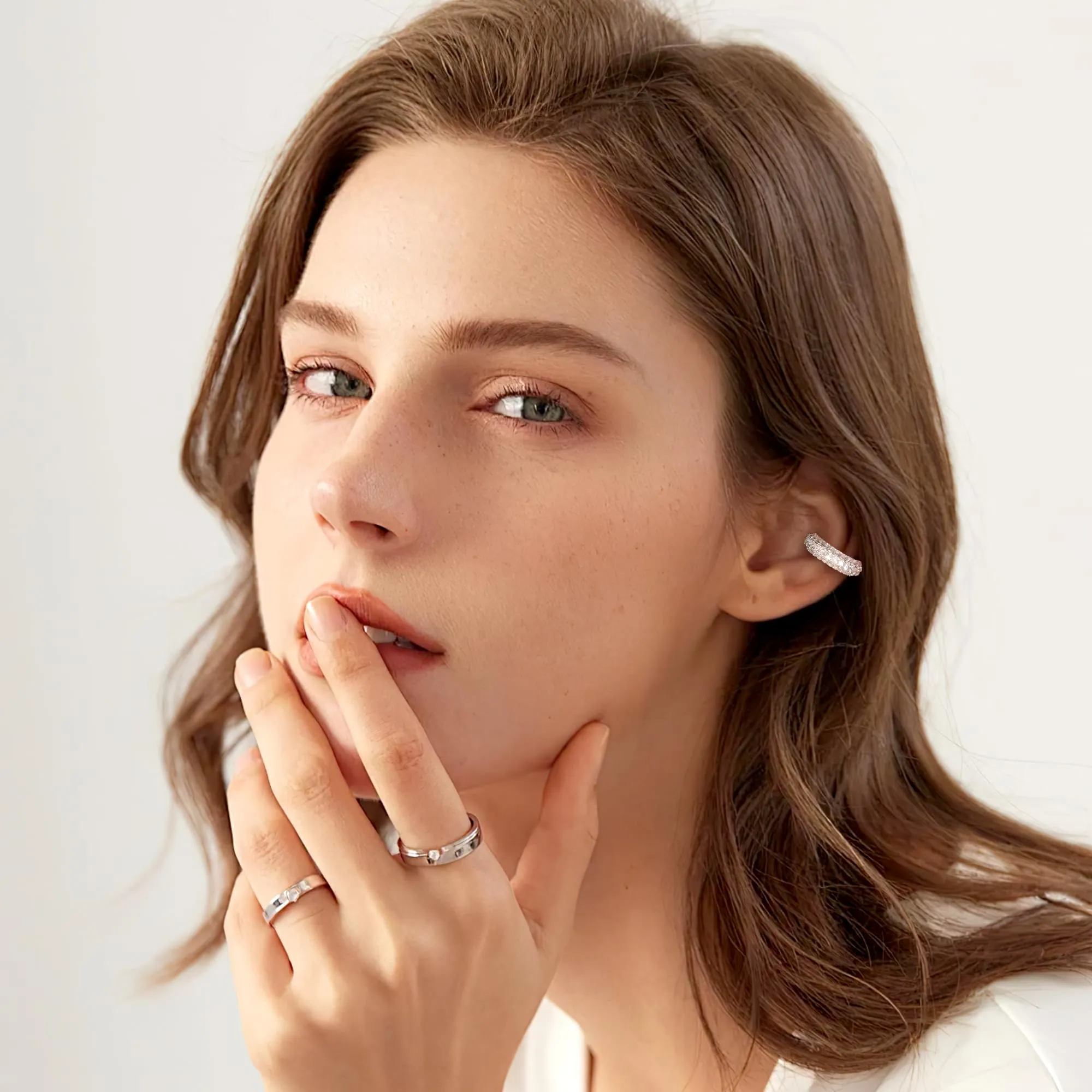 Orecchini A Clip Argentati Con Zirconi Lusso Elegante Gioiello Donna - immagine 4