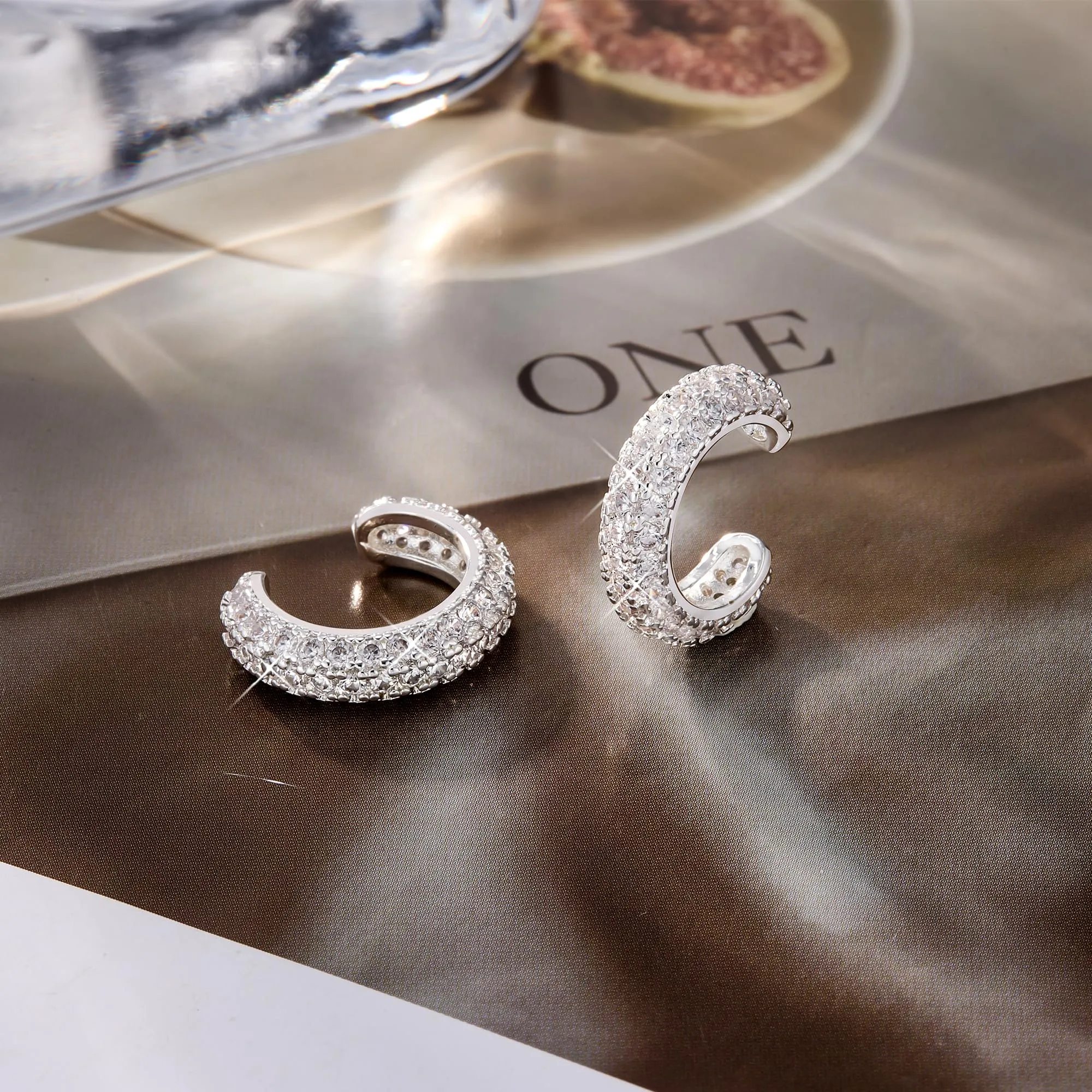 Orecchini A Clip Argentati Con Zirconi Lusso Elegante Gioiello Donna - immagine 5