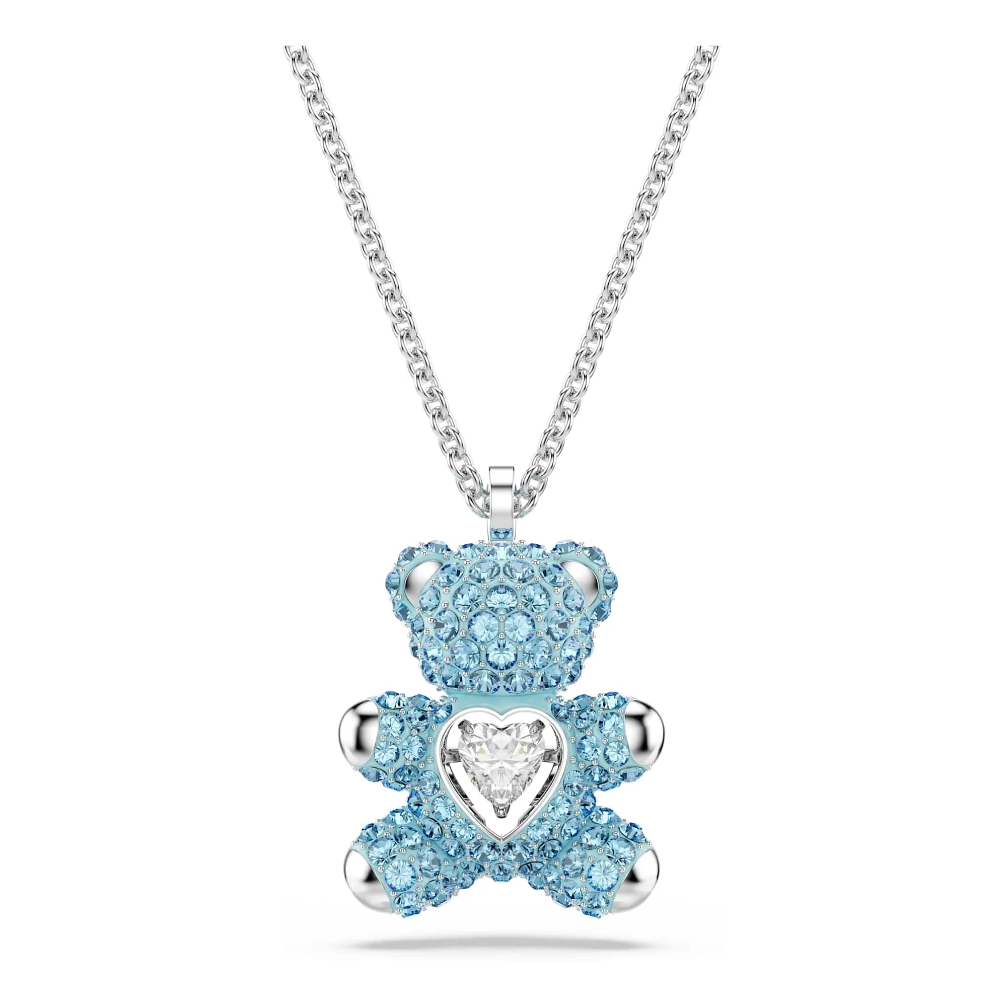 Swarovski Teddy Collana Pendente, con Cristalli Blu e Zirconia Trasparenti, Tecnica Pointiage, Forma a Orso 3D, Chiusura a Moschettone, Placcatura in Tonalità Rodio, 38-45 cm, 2,1 x 1,5 cm - immagine 1