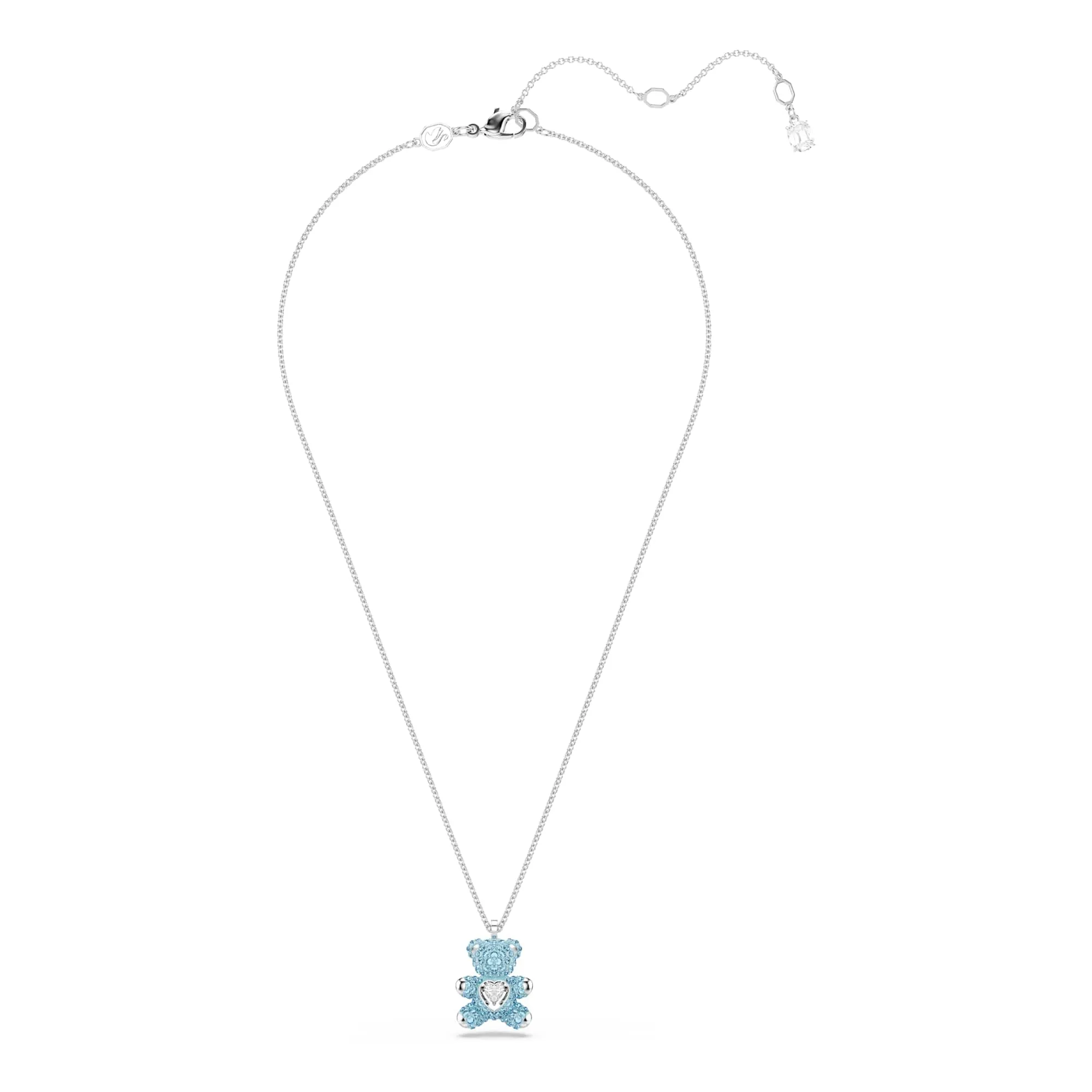 Swarovski Teddy Collana Pendente, con Cristalli Blu e Zirconia Trasparenti, Tecnica Pointiage, Forma a Orso 3D, Chiusura a Moschettone, Placcatura in Tonalità Rodio, 38-45 cm, 2,1 x 1,5 cm - immagine 2