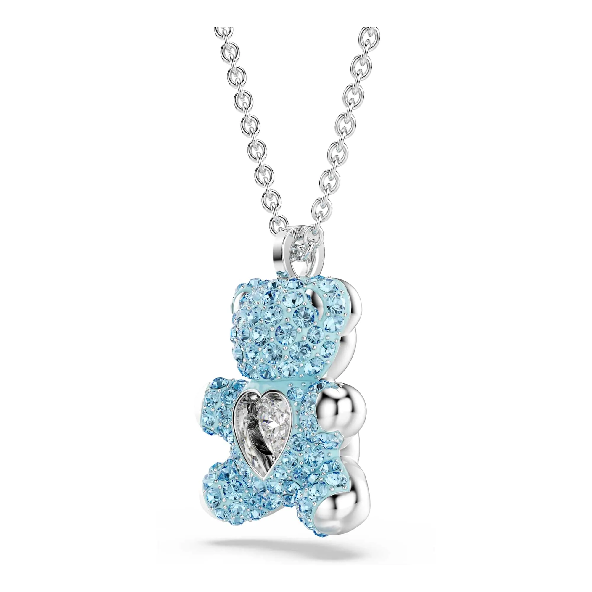 Swarovski Teddy Collana Pendente, con Cristalli Blu e Zirconia Trasparenti, Tecnica Pointiage, Forma a Orso 3D, Chiusura a Moschettone, Placcatura in Tonalità Rodio, 38-45 cm, 2,1 x 1,5 cm - immagine 3