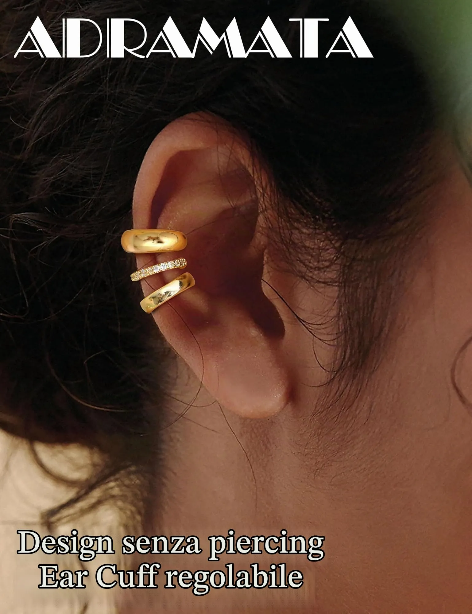 Adramata 3 Paia Ear Cuff Orecchini Donna Senza Buco Regolabili - immagine 4