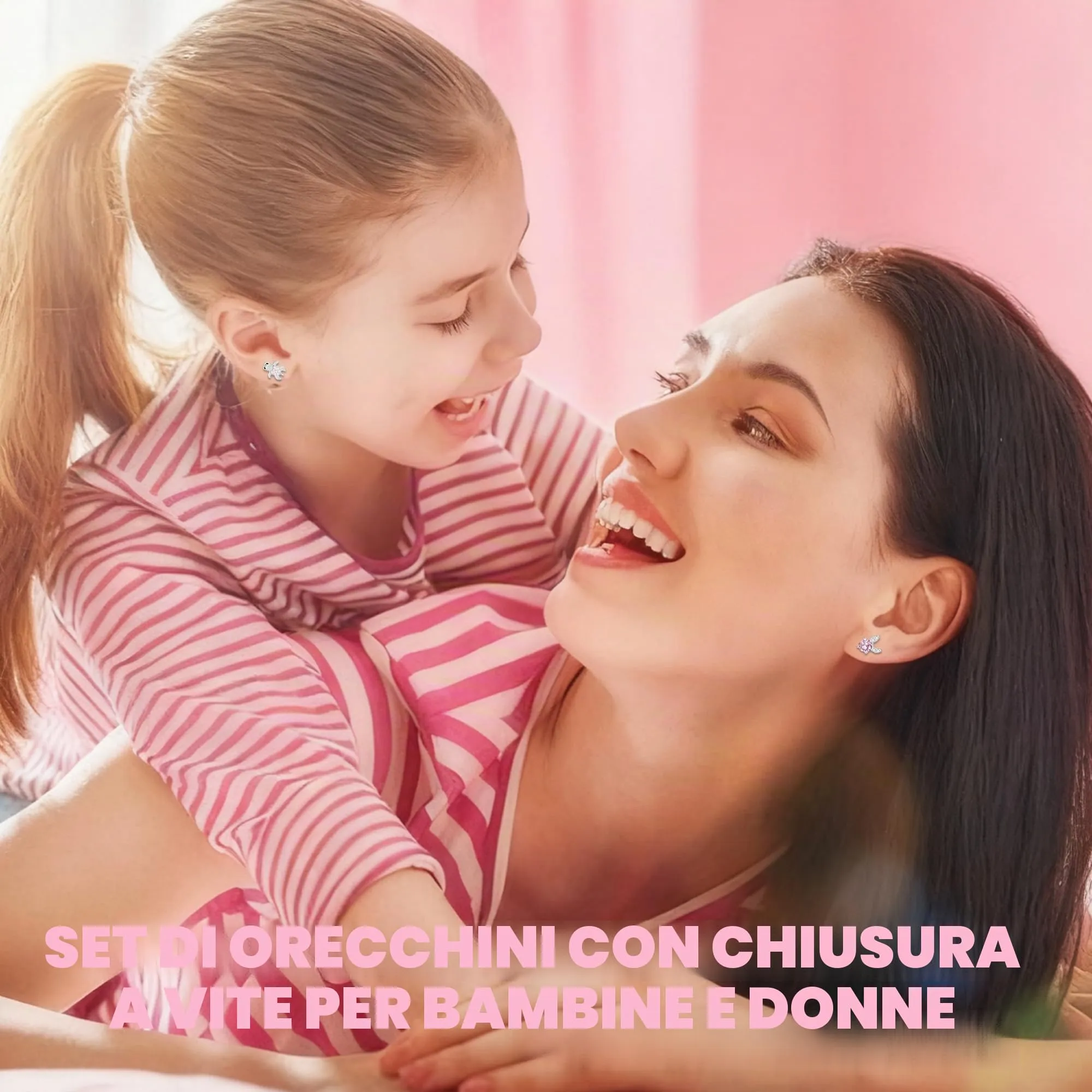 LOFITOR 12 Paia Orecchini a Vite Ipoallergenici, Acciaio Chirurgico 316L, Set CZ Stella Farfalla, Stud Base Piatta, Regalo Gioiello per Donne Ragazze Bambine Rosa - immagine 2