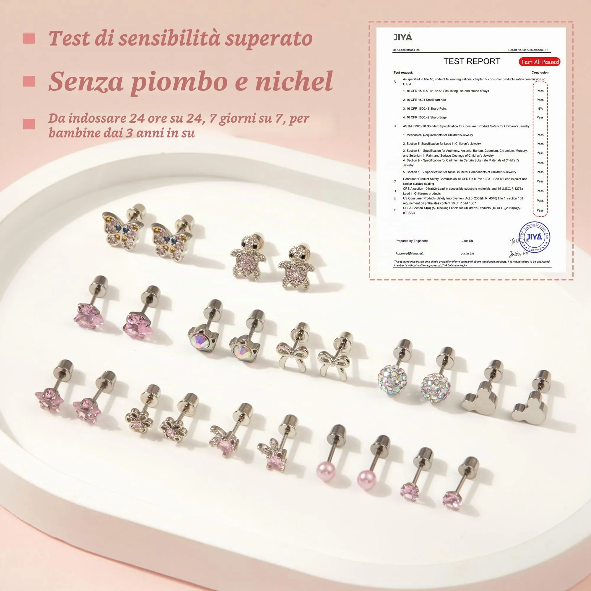 LOFITOR 12 Paia Orecchini a Vite Ipoallergenici, Acciaio Chirurgico 316L, Set CZ Stella Farfalla, Stud Base Piatta, Regalo Gioiello per Donne Ragazze Bambine Rosa - immagine 3