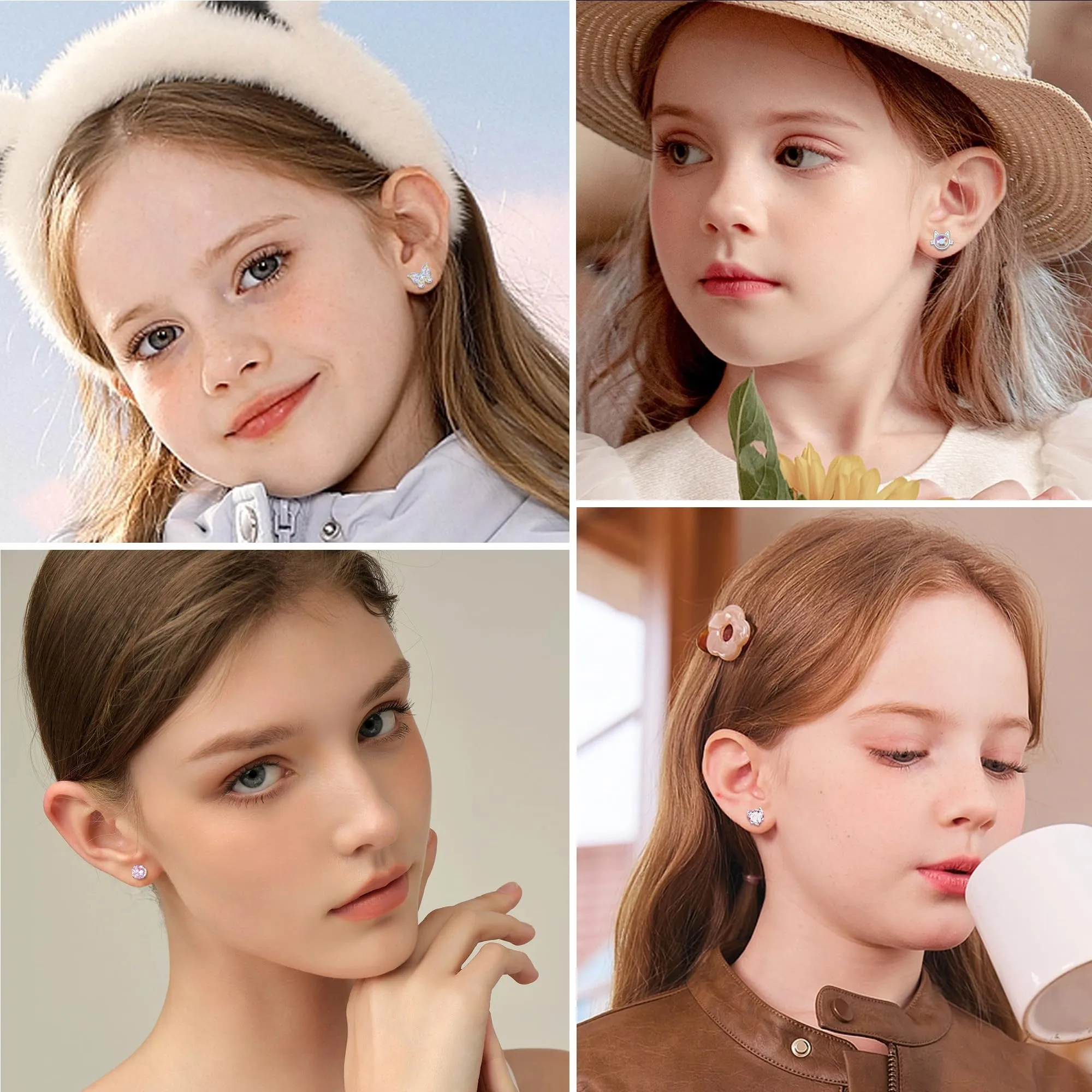 LOFITOR 12 Paia Orecchini a Vite Ipoallergenici, Acciaio Chirurgico 316L, Set CZ Stella Farfalla, Stud Base Piatta, Regalo Gioiello per Donne Ragazze Bambine Rosa - immagine 5
