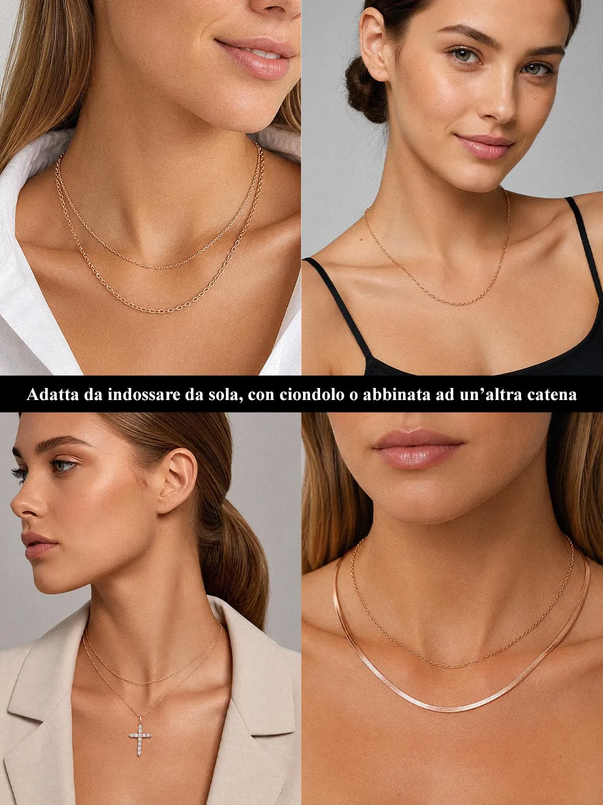 U7 Collana Donna Oro Catenina Acciaio Inossidabile Sottile 1,4mm 46+5cm - immagine 3