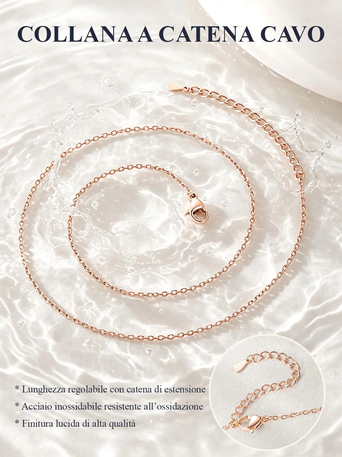 U7 Collana Donna Oro Catenina Acciaio Inossidabile Sottile 1,4mm 46+5cm - immagine 5
