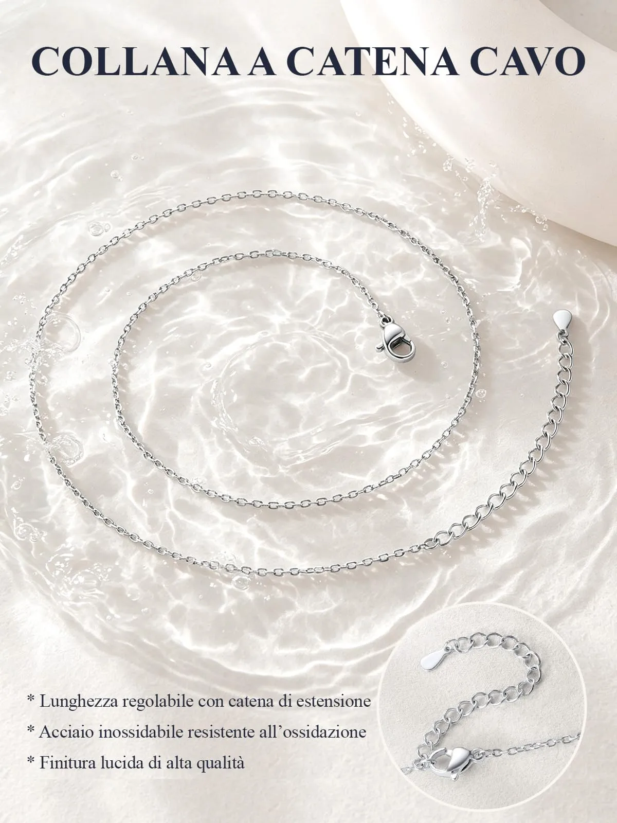 U7 Collana Donna Catenina Acciaio Inossidabile Rolò Sottile 1,4mm 41+5cm - immagine 7
