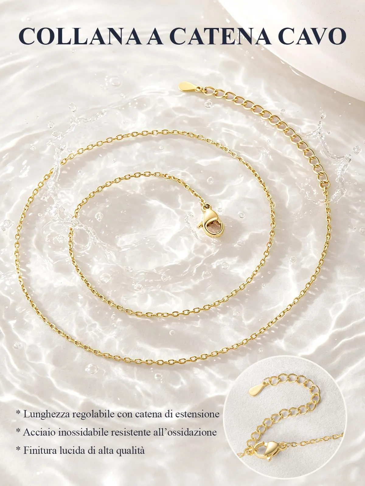 U7 Collana Donna Oro Catenina Acciaio Inossidabile Sottile 1,4mm 55+5cm - immagine 5