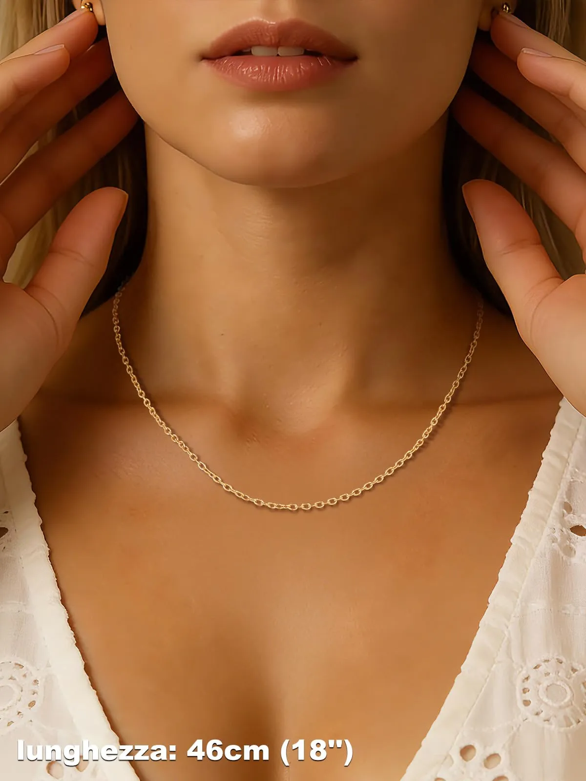 U7 Collana Catenina Donna Oro Acciaio Inossidabile Rolò Sottile 2,5mm 66cm - immagine 2