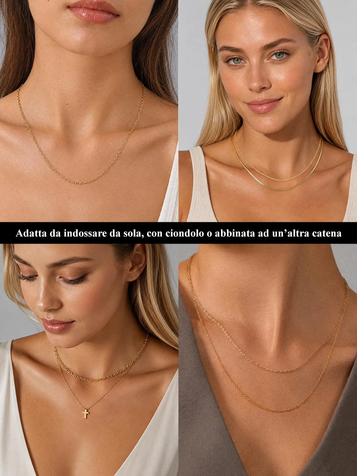 U7 Collana Catenina Donna Oro Acciaio Inossidabile Rolò Sottile 2,5mm 66cm - immagine 3