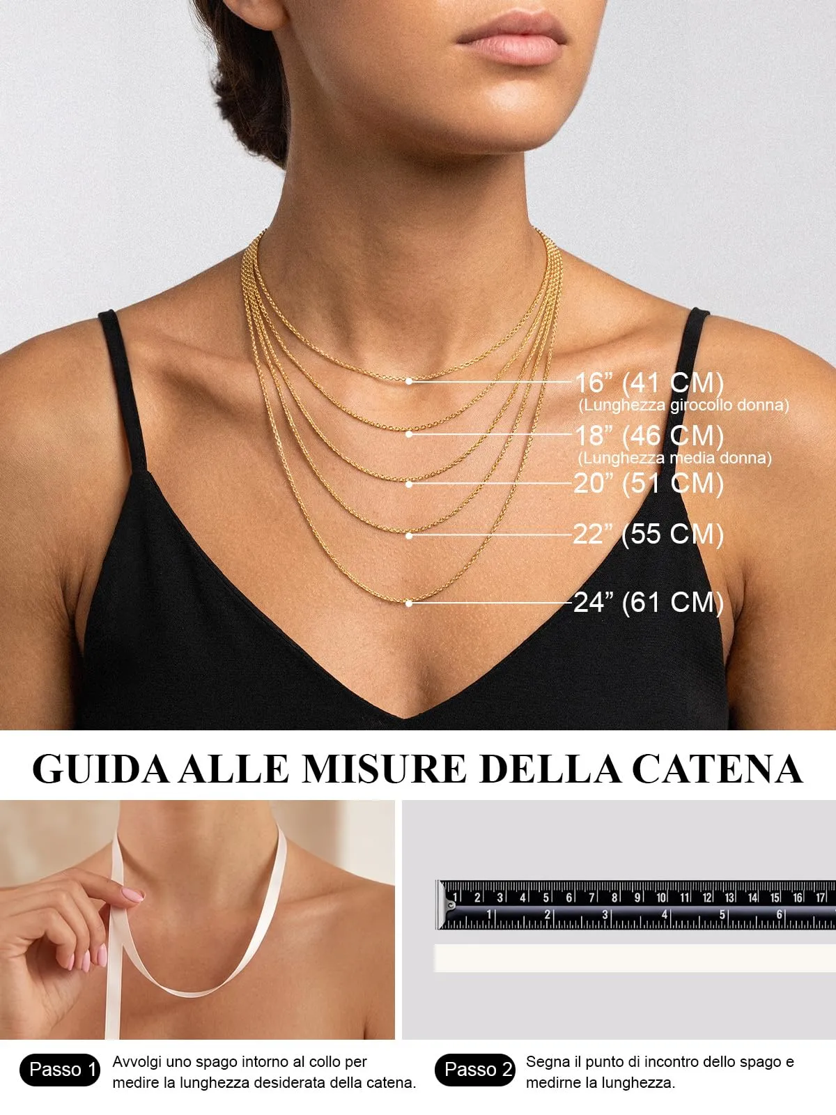 U7 Collana Donna Oro Catenina Acciaio Inossidabile Sottile 1,4mm 51+5cm - immagine 4