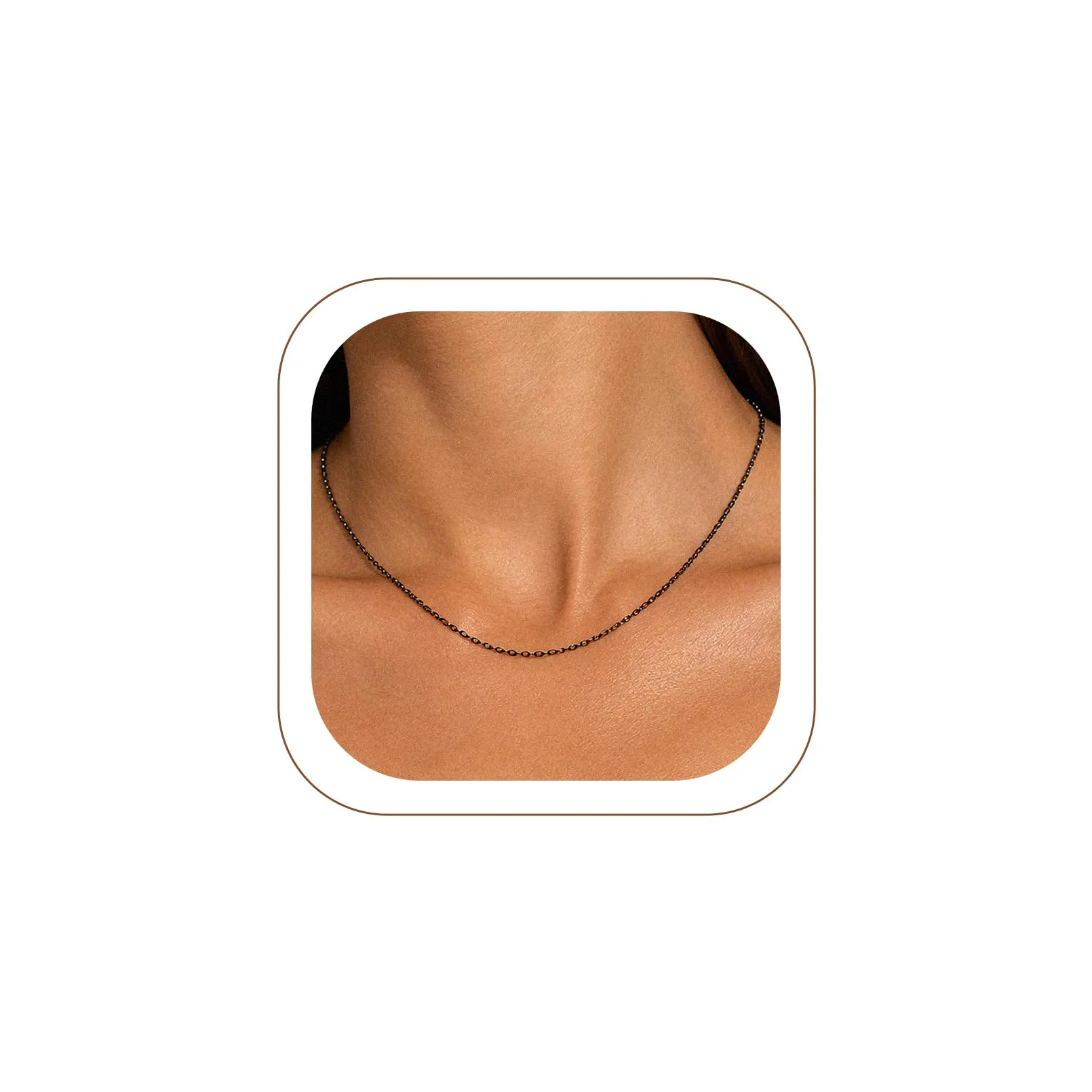 U7 Collana Donna Nera Catenina Acciaio Inossidabile Sottile 1,4mm 51+5cm - immagine 1