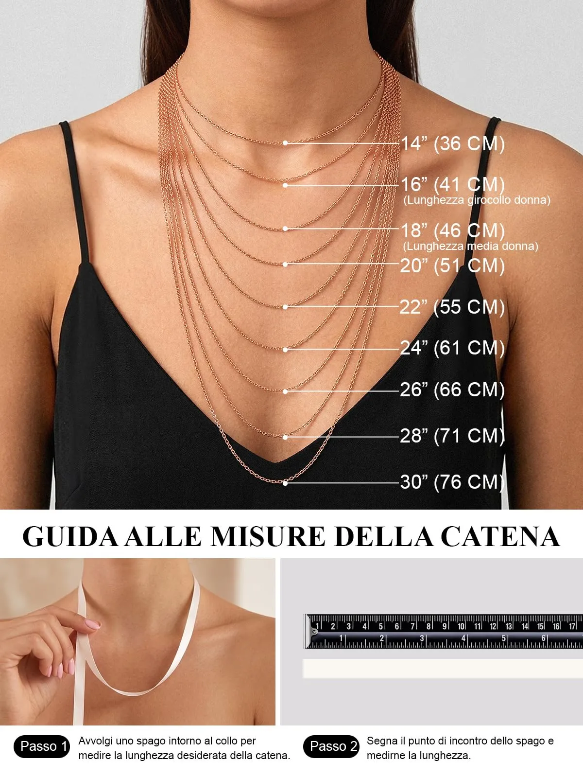 U7 Collana Catenina Donna Oro Rosa Acciaio Inossidabile Sottile 2,5mm 46cm - immagine 5