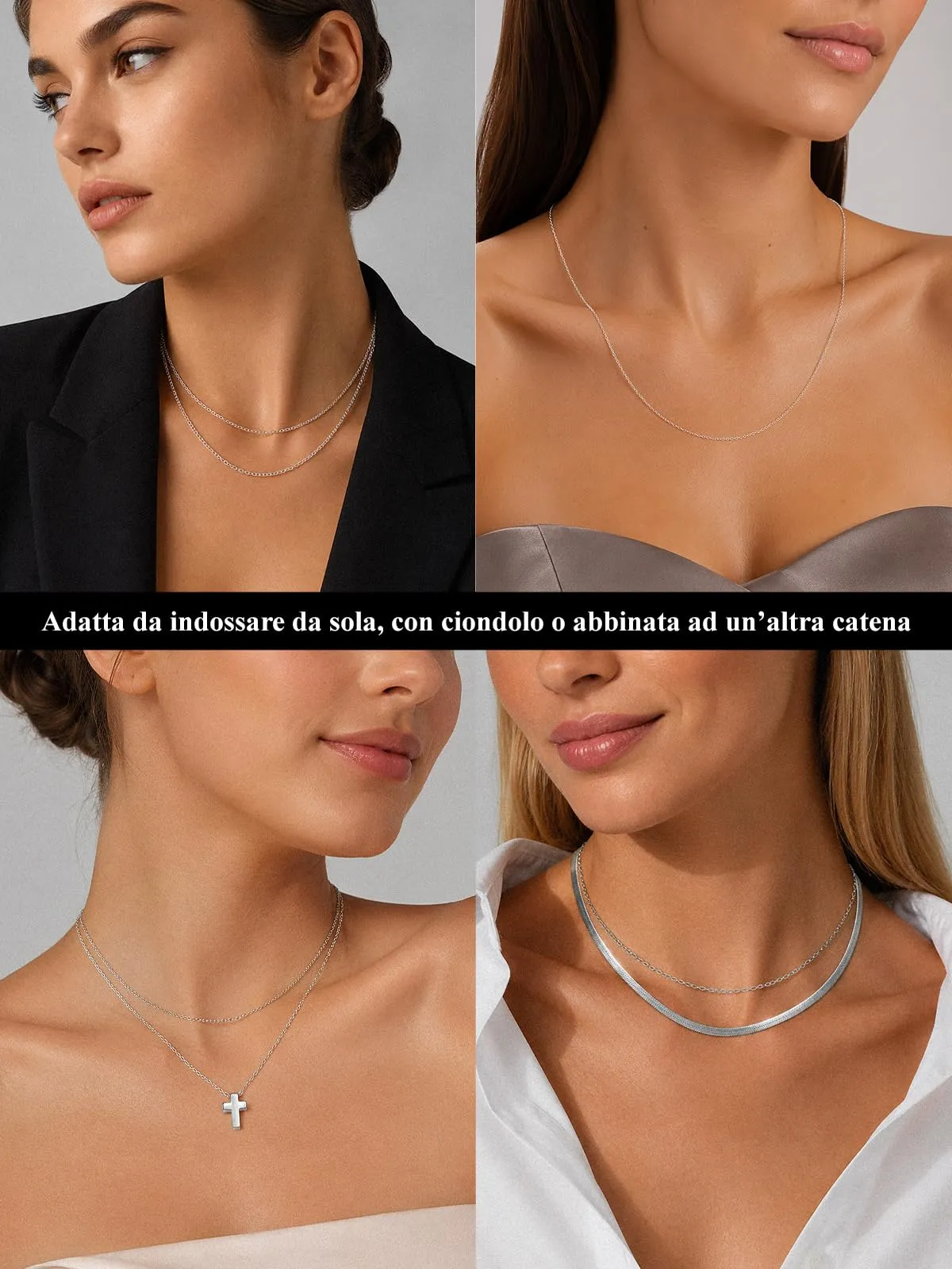 U7 Collana Donna Catenina Acciaio Inossidabile Rolò Sottile 1,4mm 56+5cm - immagine 3