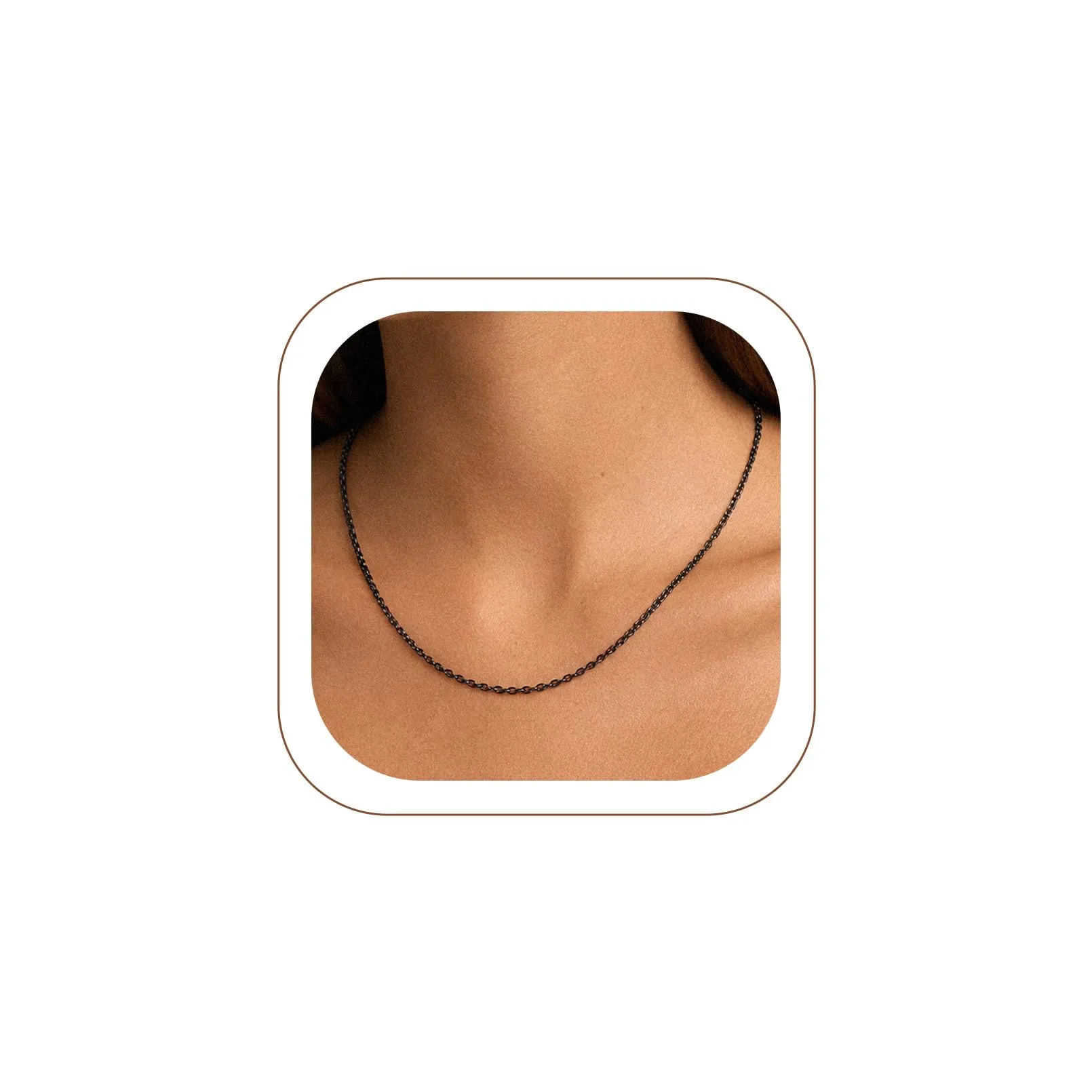 U7 Collana Catenina Donna Nera Acciaio Inossidabile Rolò Sottile 2,5mm 66cm - immagine 1