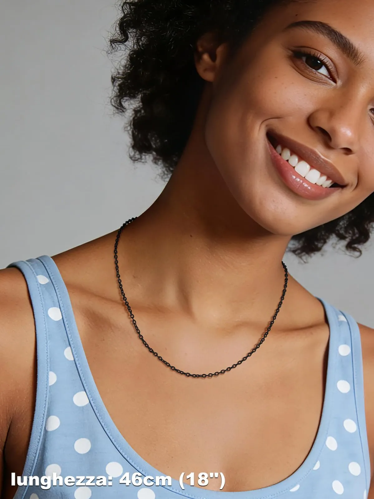 U7 Collana Catenina Donna Nera Acciaio Inossidabile Rolò Sottile 2,5mm 71cm - immagine 2