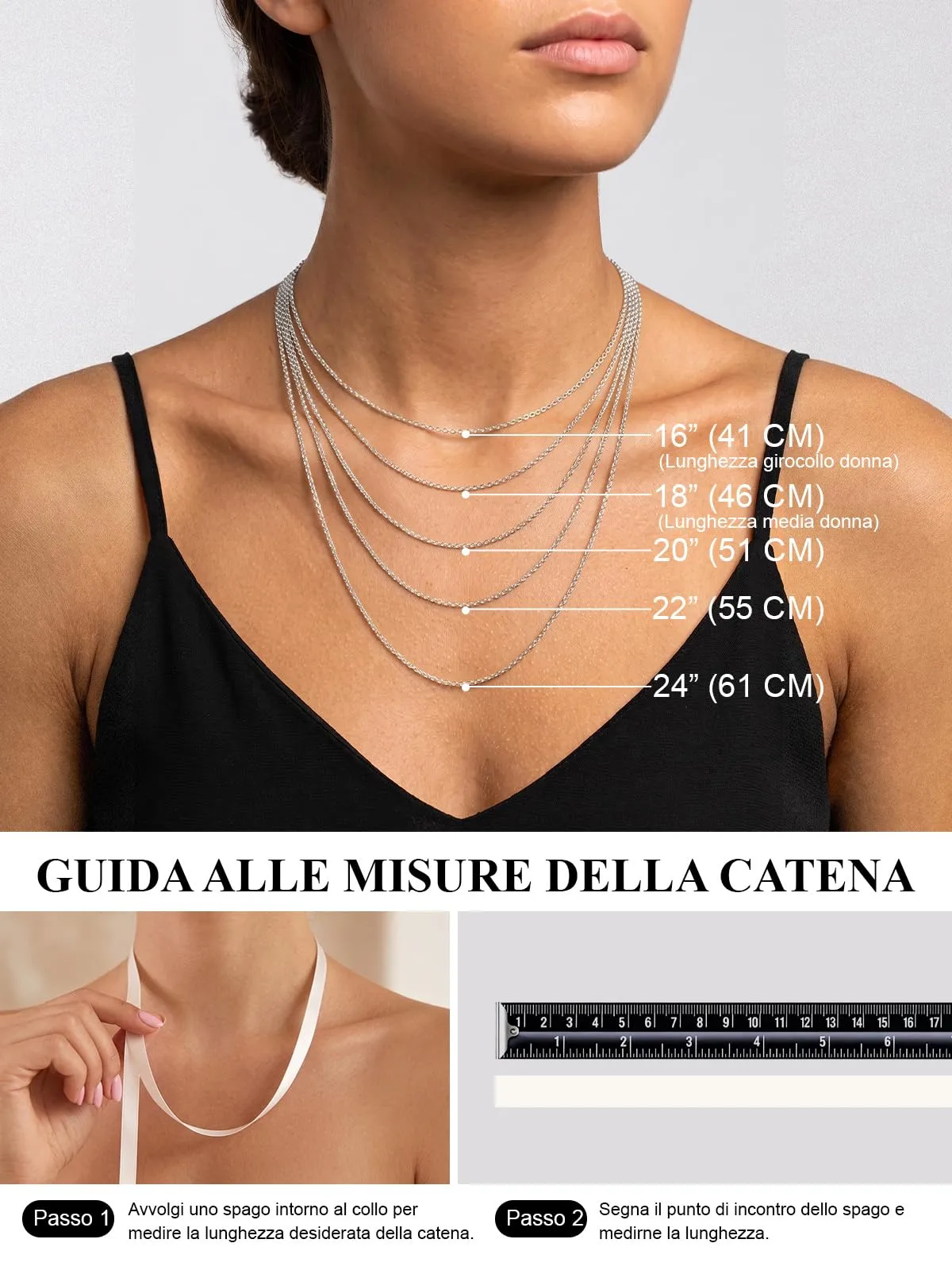 U7 Collana Donna Catenina Acciaio Inossidabile Rolò Sottile 1,4mm 51+5cm - immagine 4