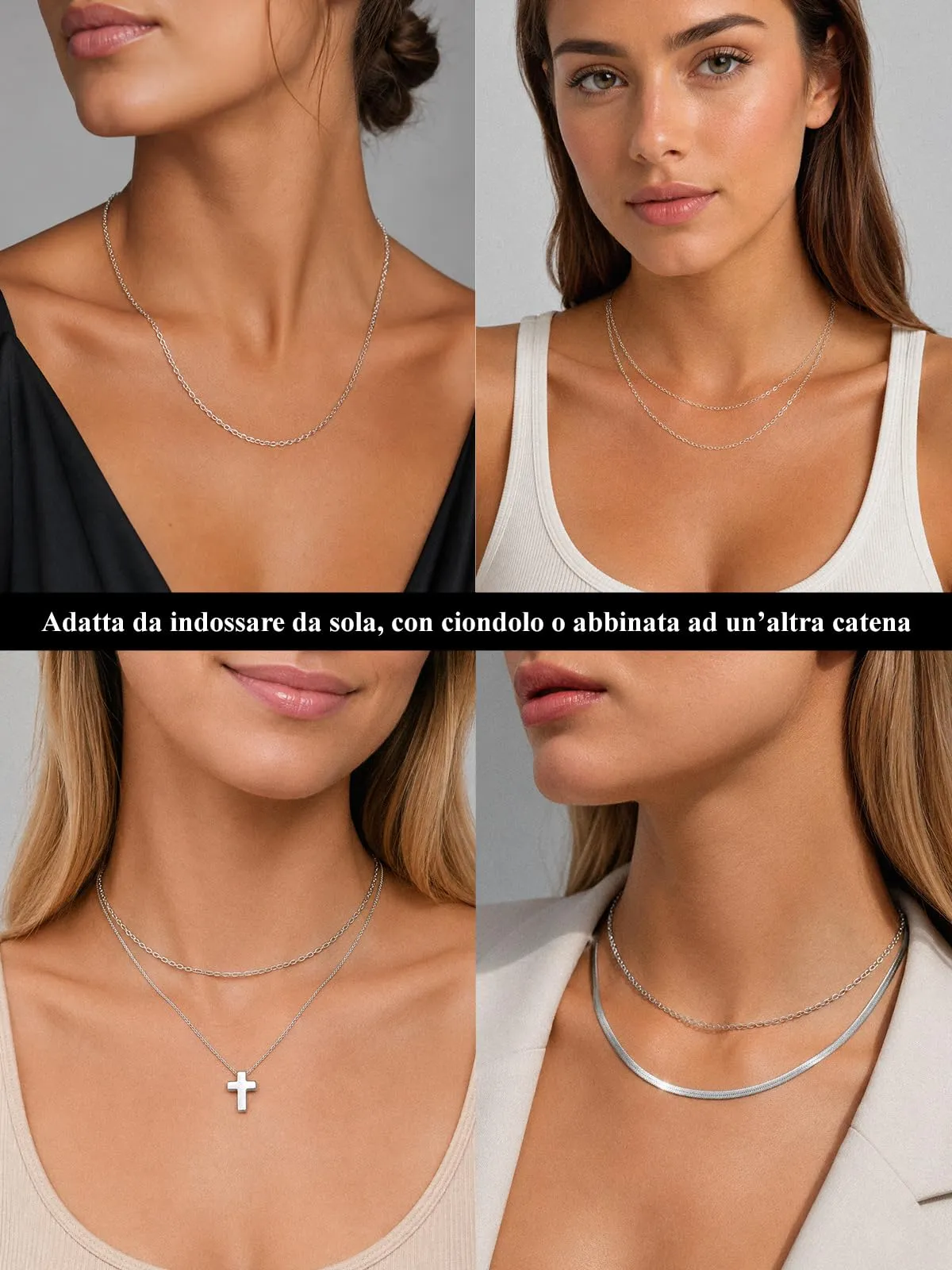 U7 Collana Catenina Donna Acciaio Inossidabile Rolò Sottile 2,5mm 61cm - immagine 7
