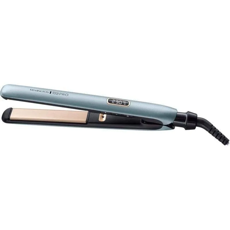 Piastra per Capelli Ceramica Professionale Remington Shine Therapy Pro S9300 230ºC 9 Impostazioni Ionico Spegnimento Automatico Display Blu - immagine 1