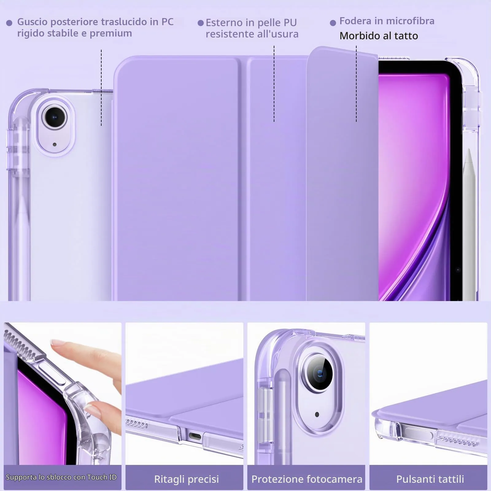 MoKo Cover per iPad Air 13 Pollici Case (M4/M3/M2) con Portapenna, Lilla - immagine 3