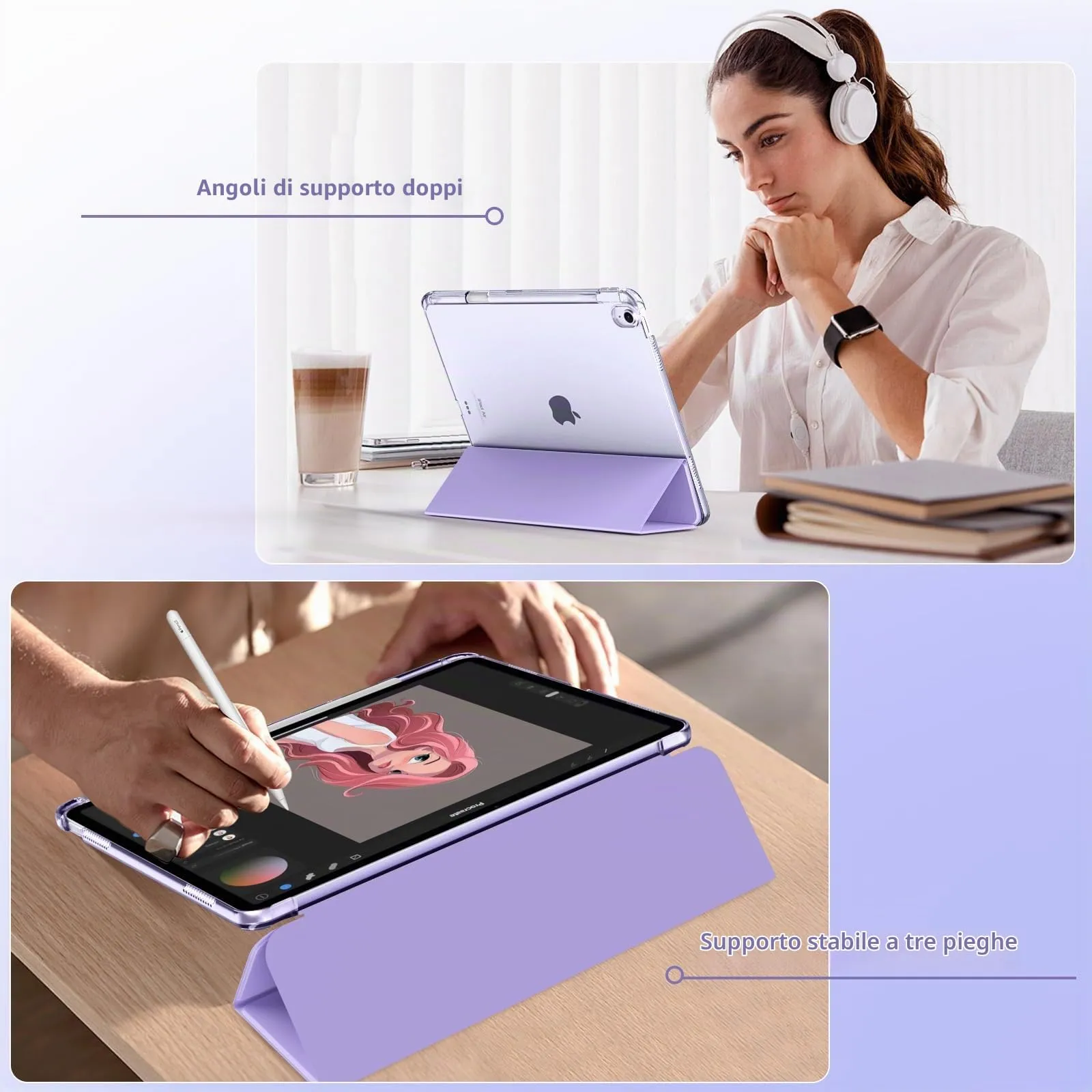 MoKo Cover per iPad Air 13 Pollici Case (M4/M3/M2) con Portapenna, Lilla - immagine 4