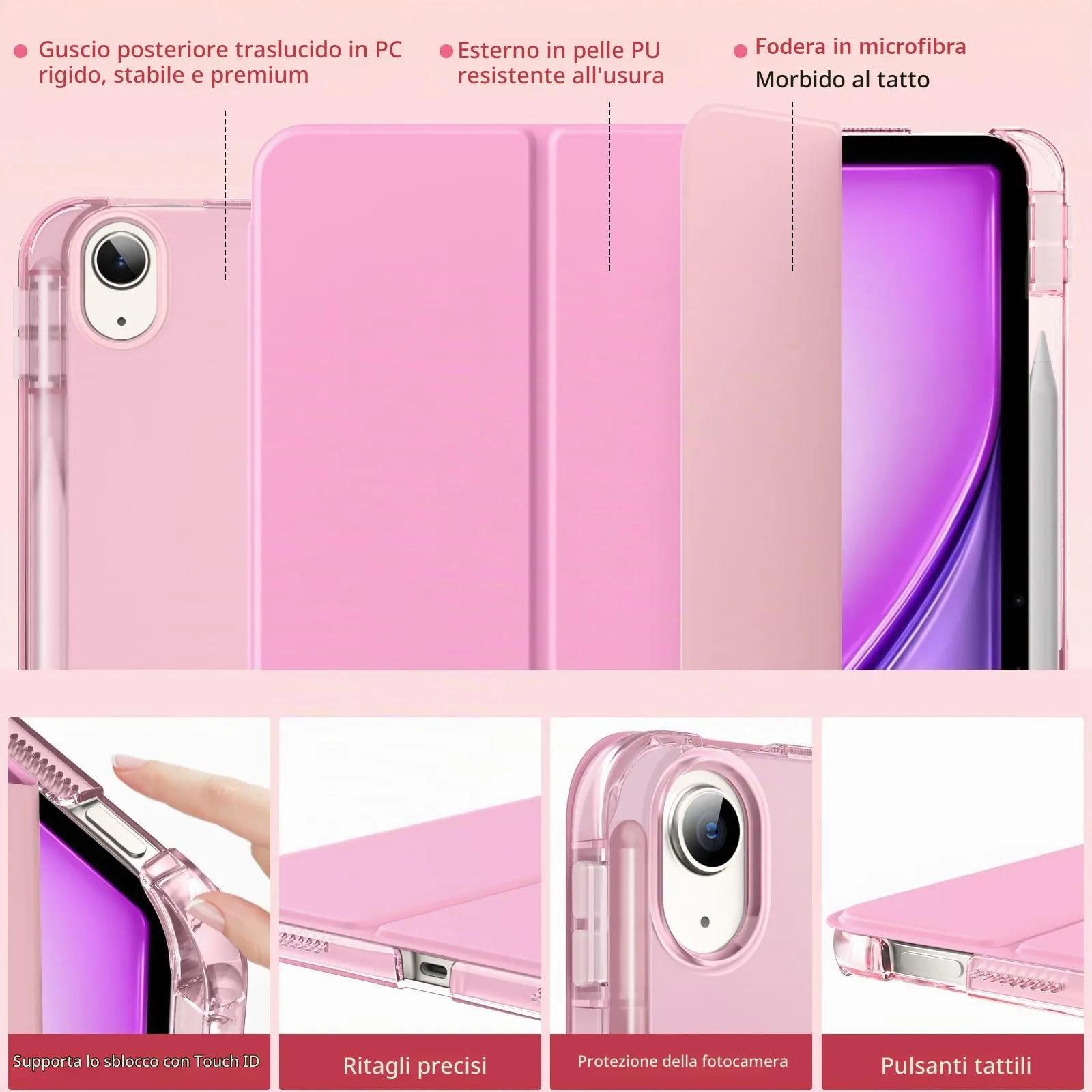 MoKo Cover per iPad Air 13 Pollici Case (M4/M3/M2) con Portapenna, Rosa - immagine 3
