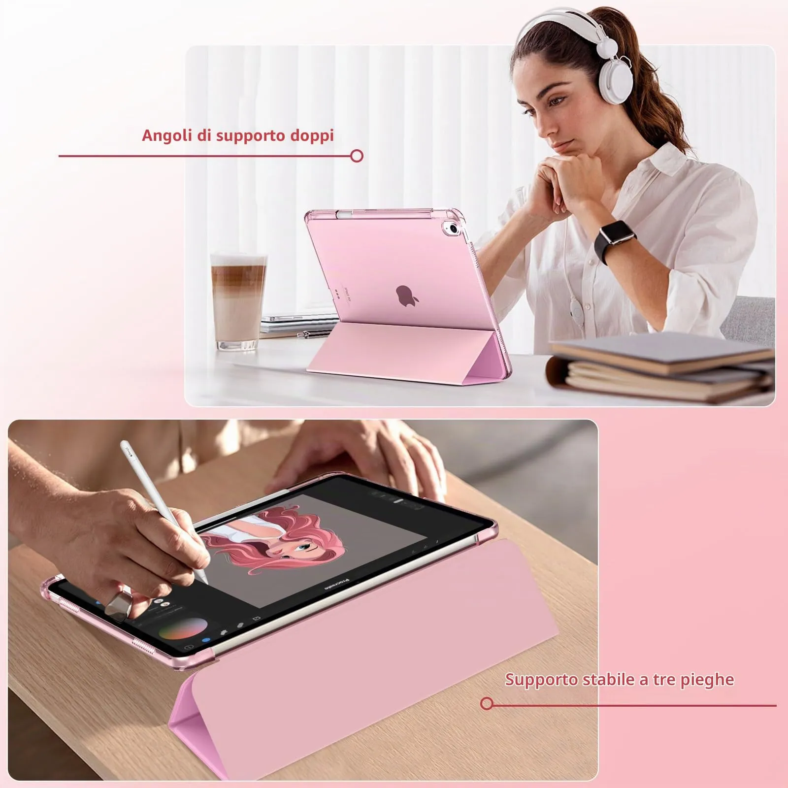 MoKo Cover per iPad Air 13 Pollici Case (M4/M3/M2) con Portapenna, Rosa - immagine 4