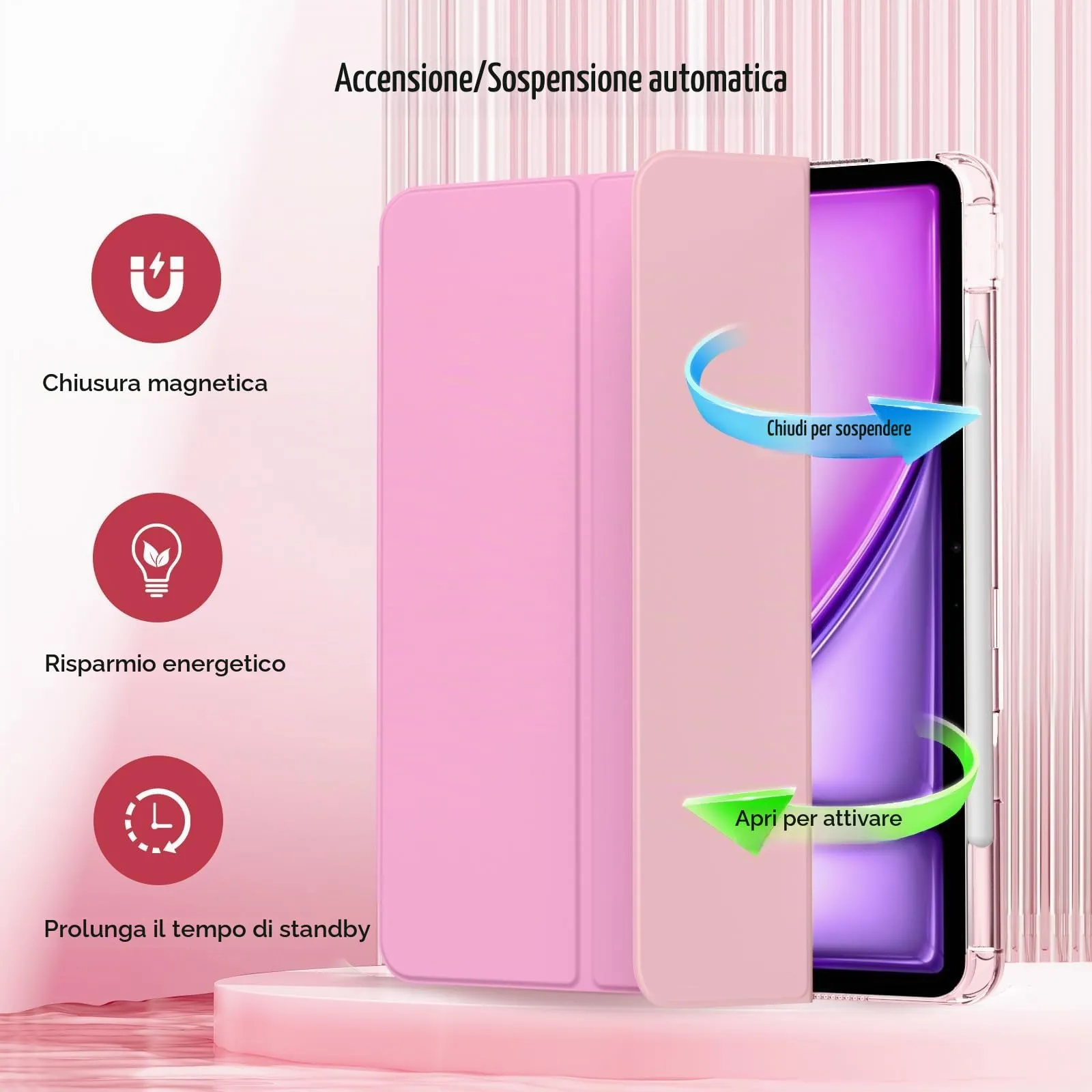 MoKo Cover per iPad Air 13 Pollici Case (M4/M3/M2) con Portapenna, Rosa - immagine 5