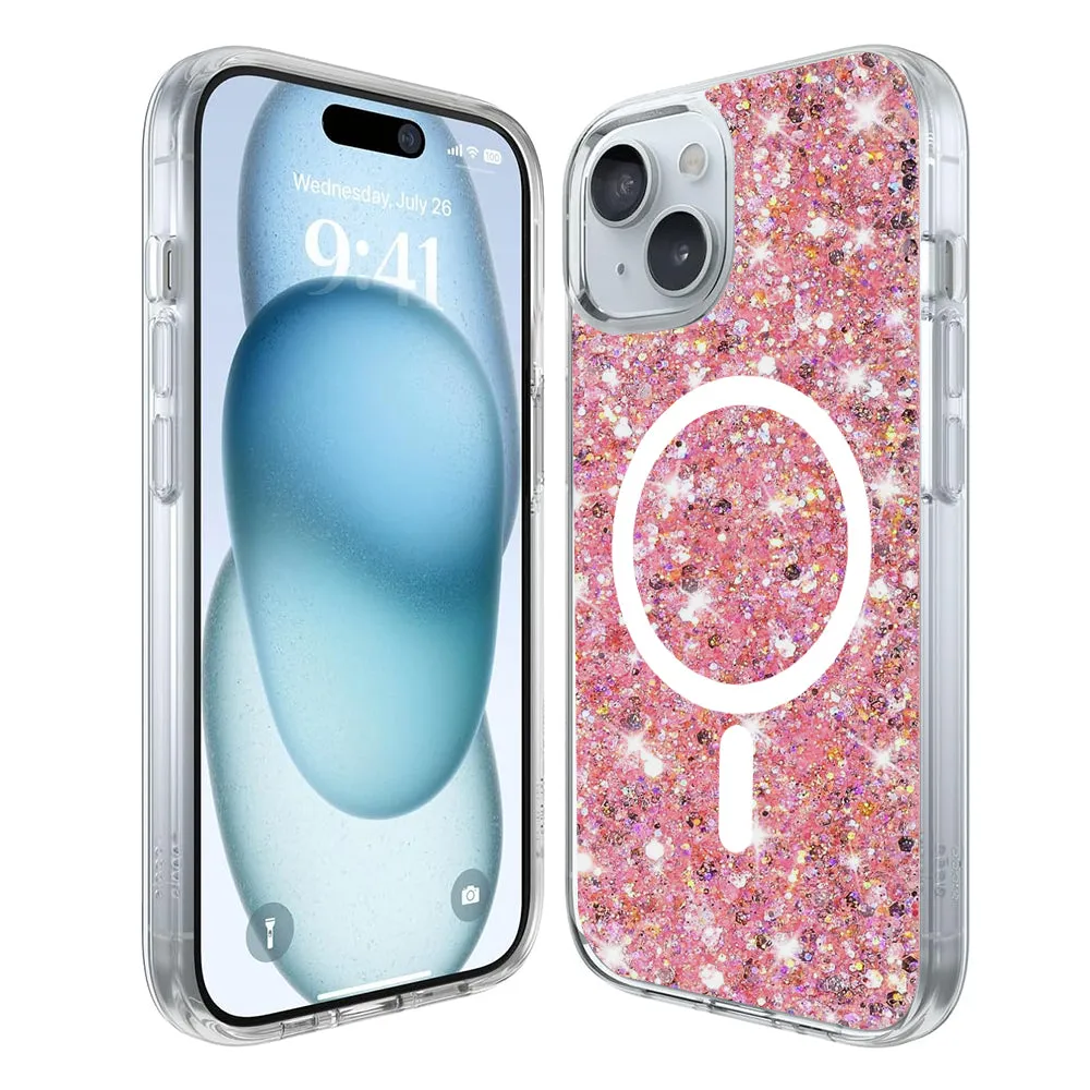 Custodia MagSafe per Apple iPhone 15 Plus, Techsuit, Sparkly Glitter, Magenta - immagine 1