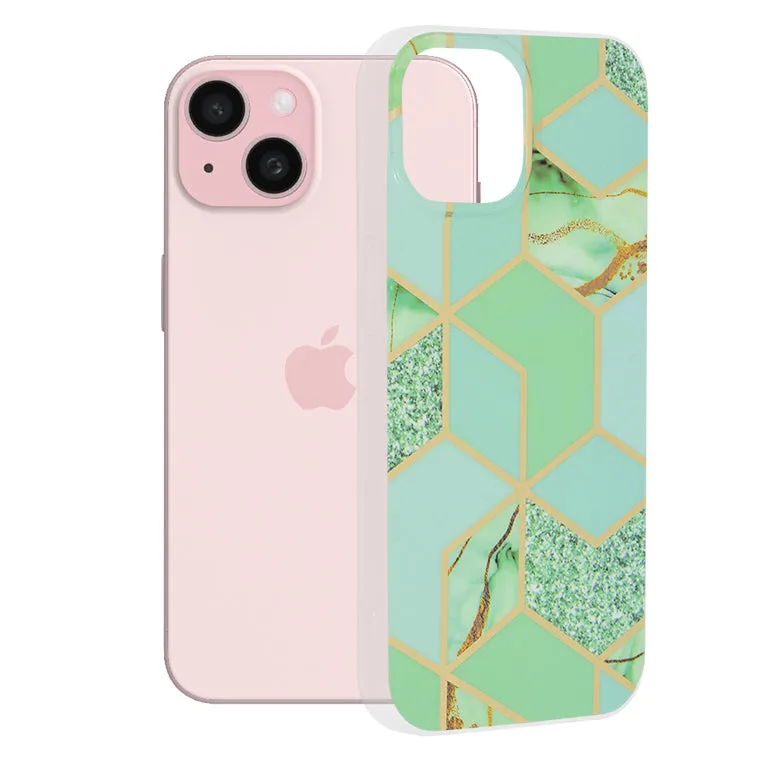 Custodia per Apple iPhone 15, Techsuit, Marble, Verde - immagine 1