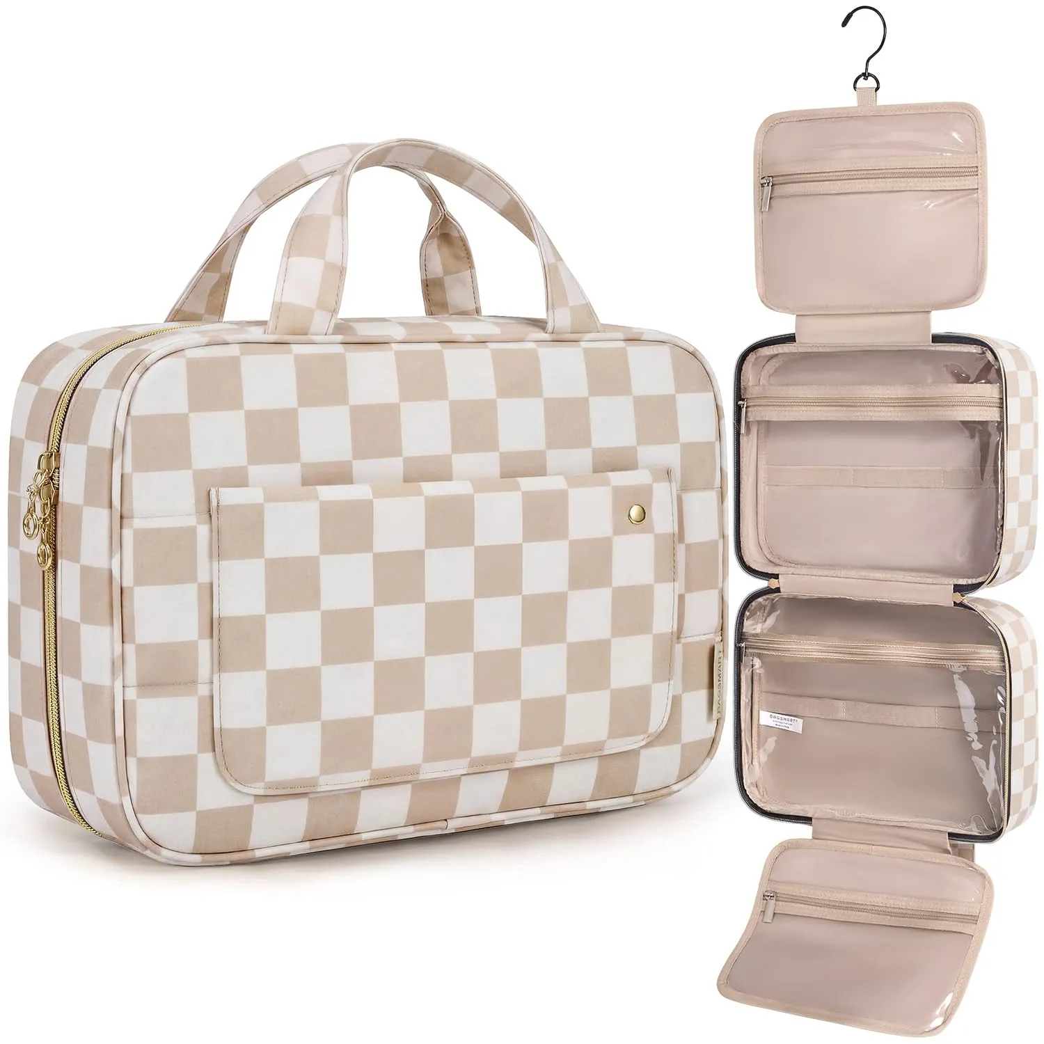 BAGSMART Beauty case da donna, beauty case da appendere, beauty case da viaggio, trasparente, per trucchi, articoli da toeletta, M - immagine 1