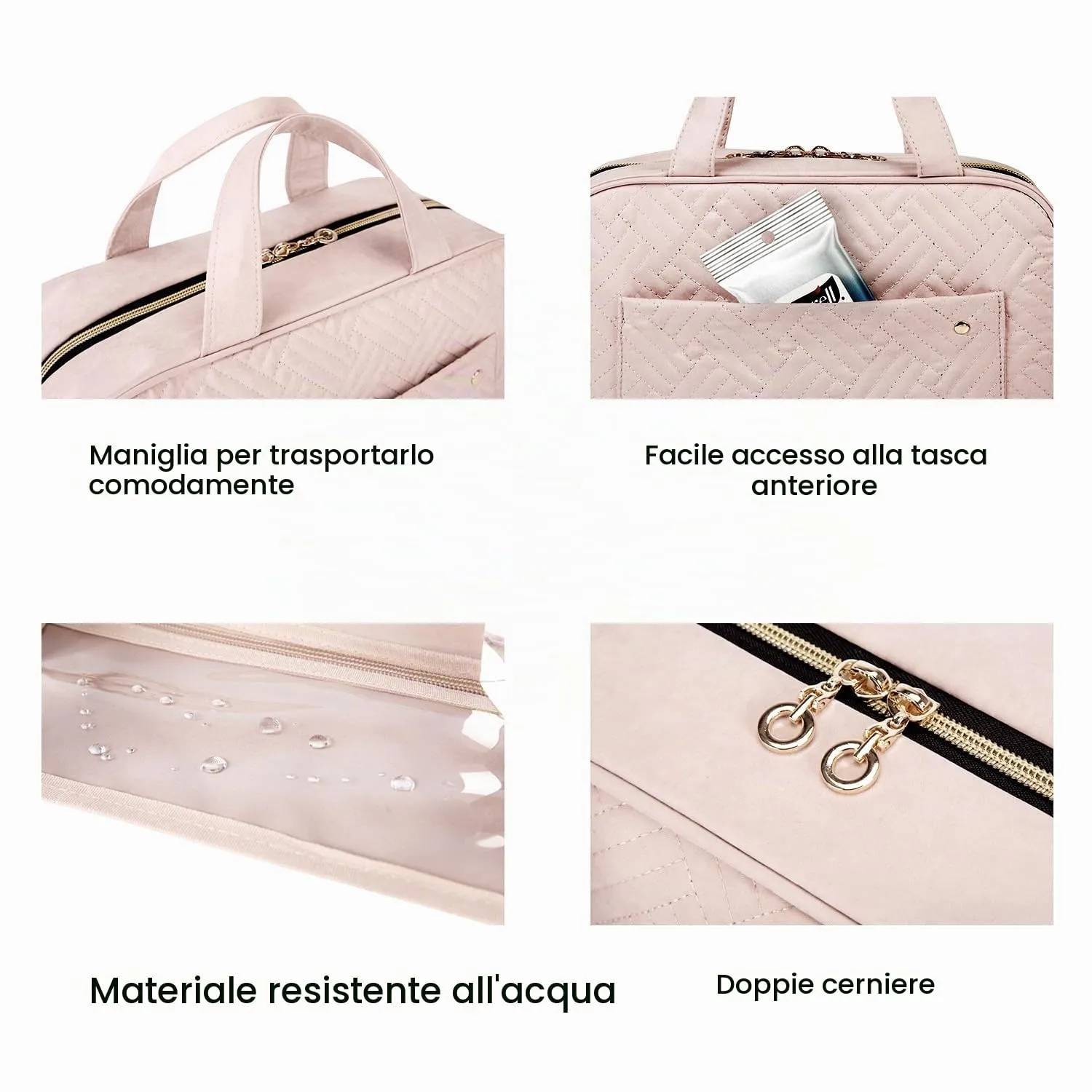 BAGSMART Beauty case da donna, da appendere, impermeabile, M, verde a quadretti, M - immagine 3