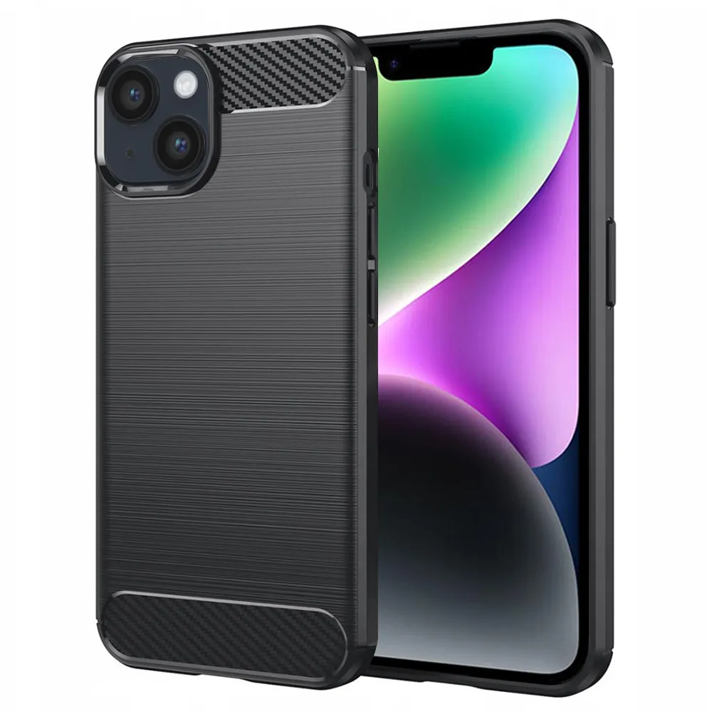 Custodia per Apple iPhone 14, Techsuit, Carbonio, Nera - immagine 1