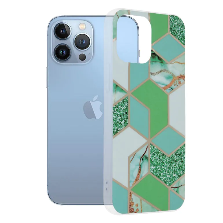 Custodia per Apple iPhone 13 Pro Max, Techsuit, Marble, Verde - immagine 1