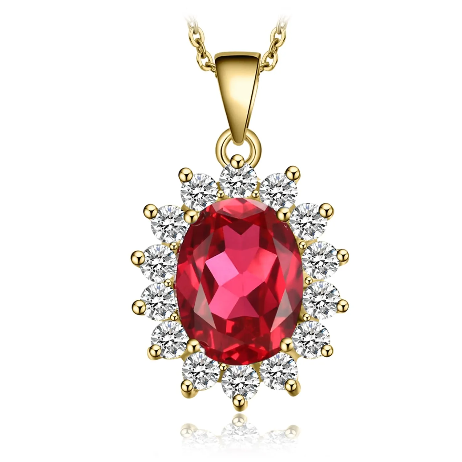 JewelryPalace 3.2ct Collana Donna Kate Middleton placcato oro giallo 14K Creato Rubino Rosso, Princess Diana William Collana Ciondolo Pietra Ovale Catena 45cm, Collane Pendenti Oro Set Gioielli Donna - immagine 1