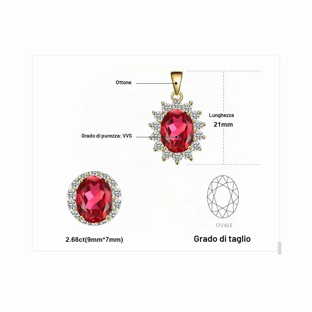 JewelryPalace 3.2ct Collana Donna Kate Middleton placcato oro giallo 14K Creato Rubino Rosso, Princess Diana William Collana Ciondolo Pietra Ovale Catena 45cm, Collane Pendenti Oro Set Gioielli Donna - immagine 2