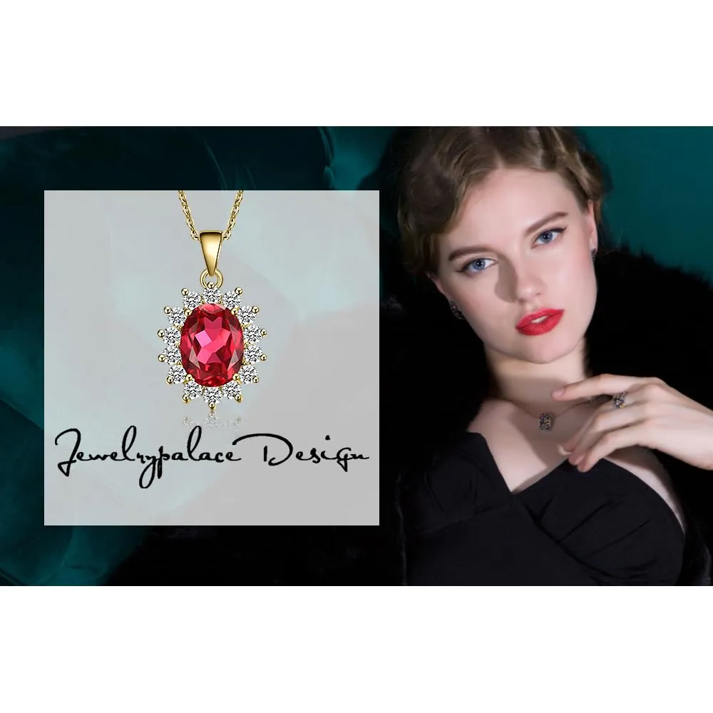 JewelryPalace 3.2ct Collana Donna Kate Middleton placcato oro giallo 14K Creato Rubino Rosso, Princess Diana William Collana Ciondolo Pietra Ovale Catena 45cm, Collane Pendenti Oro Set Gioielli Donna - immagine 6