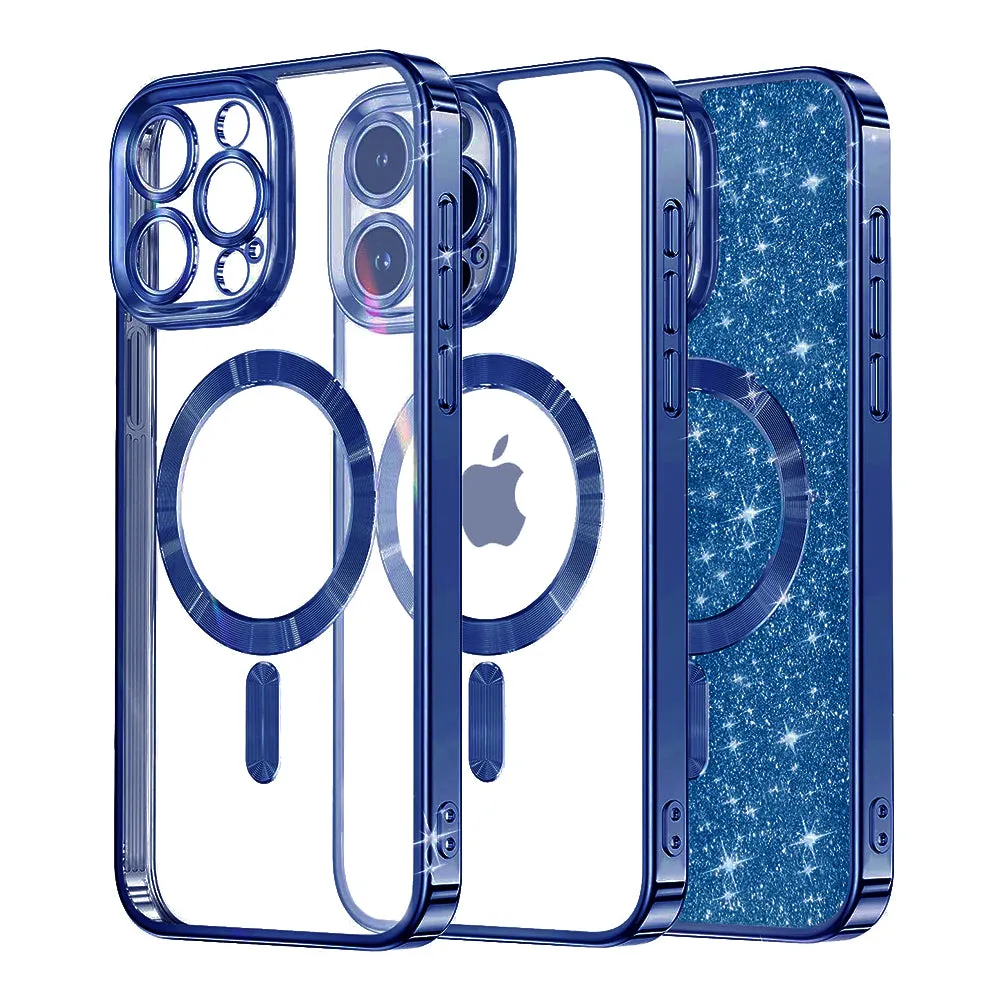 Custodia MagSafe per Apple iPhone 13 Pro, Techsuit, Luxury Glitter, Blu Scuro - immagine 1
