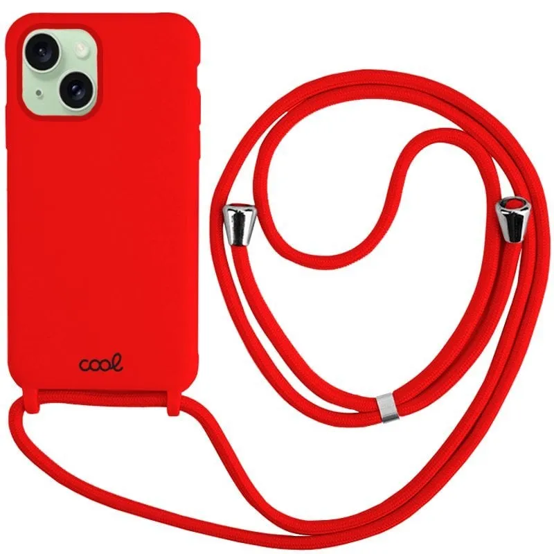 Custodia con cordoncino liscio rosso freddo per iPhone 15 Plus - immagine 1