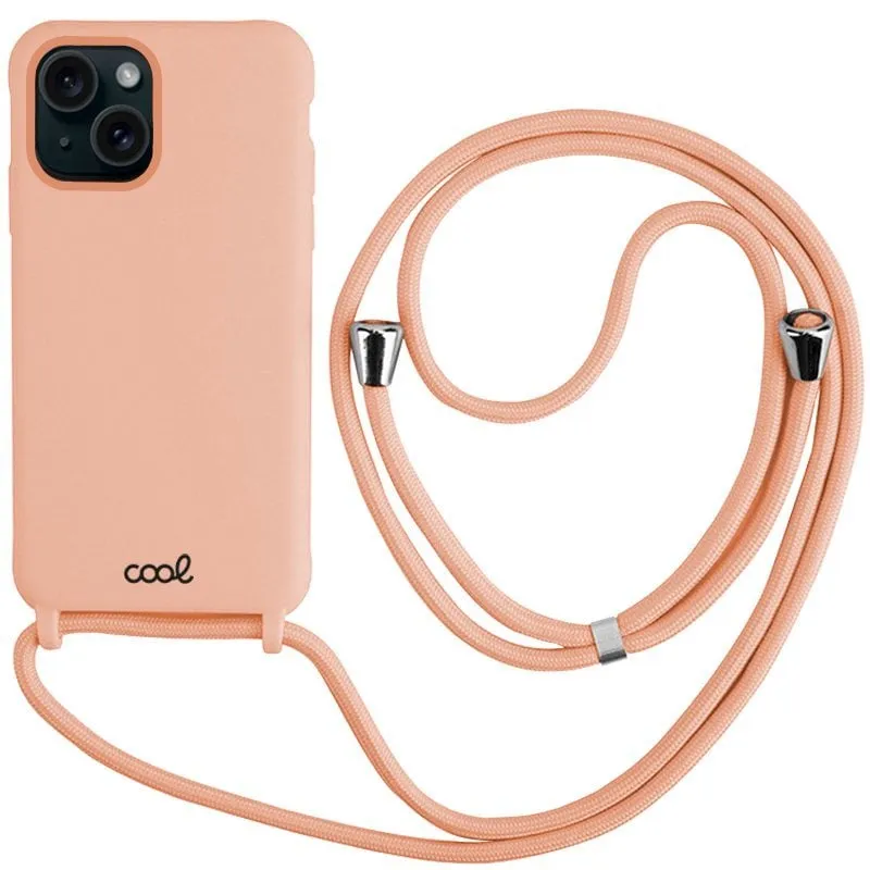 Custodia con cordoncino semplice rosa freddo per iPhone 15 - immagine 1